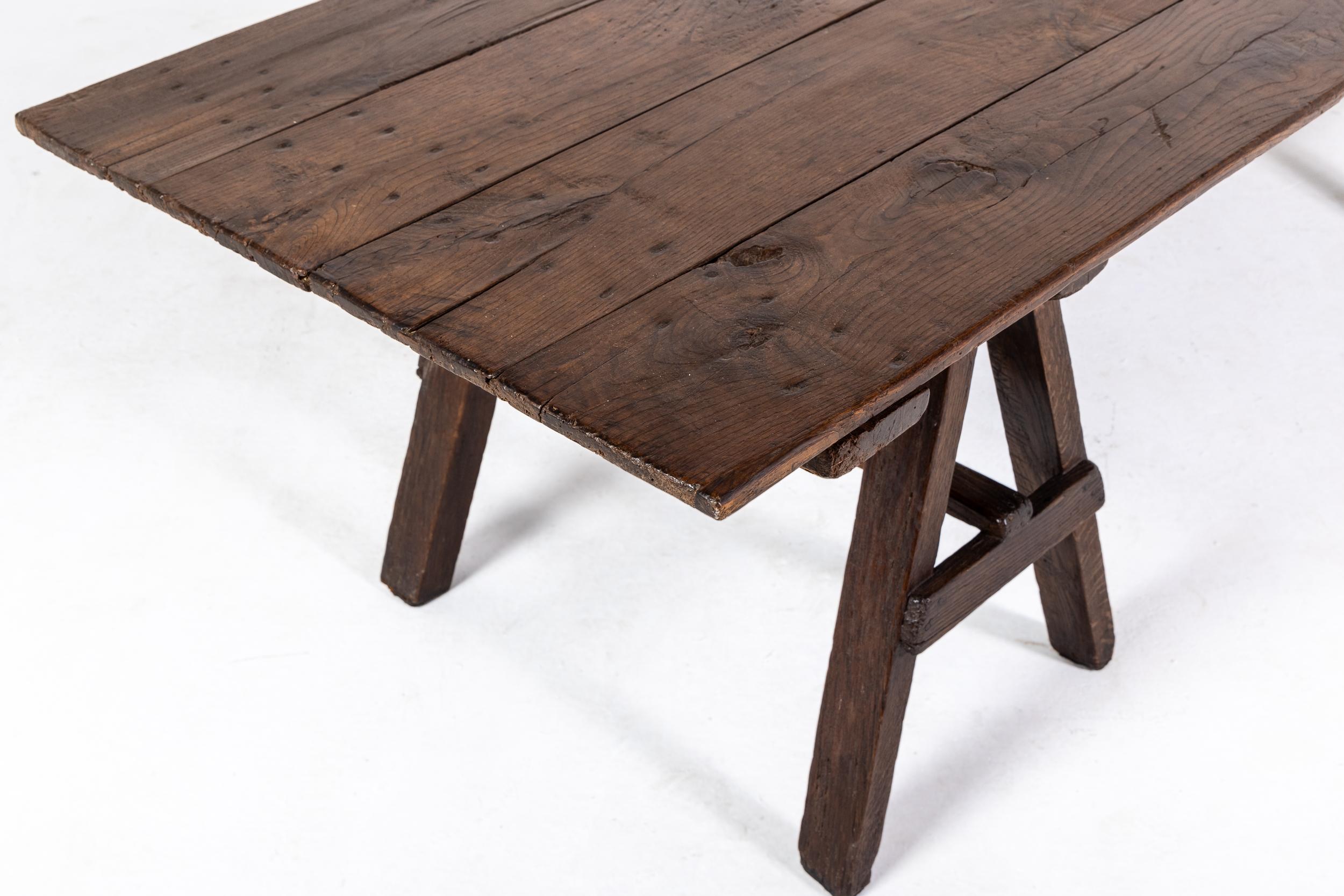 Large Oak Trestle Table Circa 1900 For Sale 6