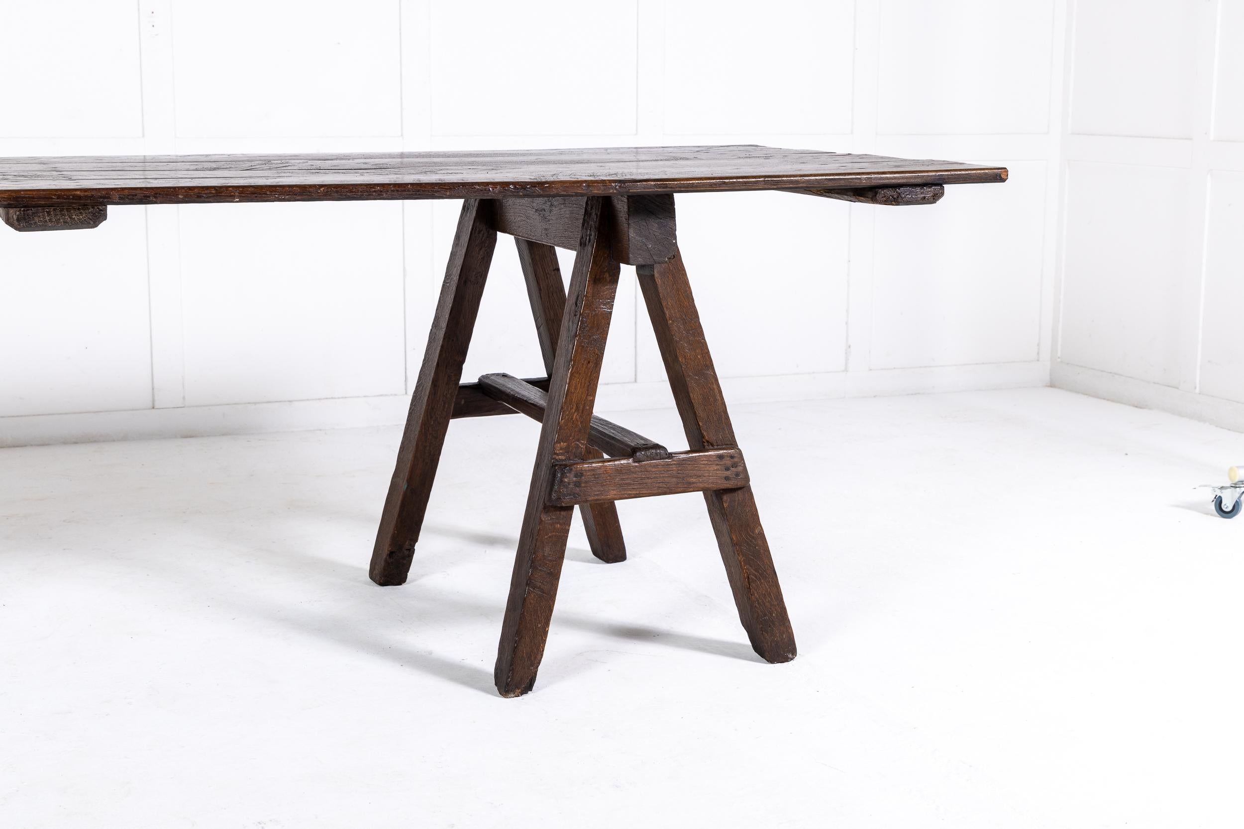 Early 20th Century Large Oak Trestle Table Circa 1900 For Sale