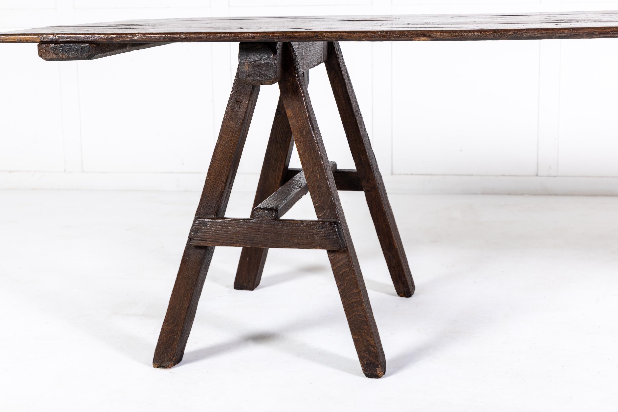 Large Oak Trestle Table Circa 1900 For Sale 1