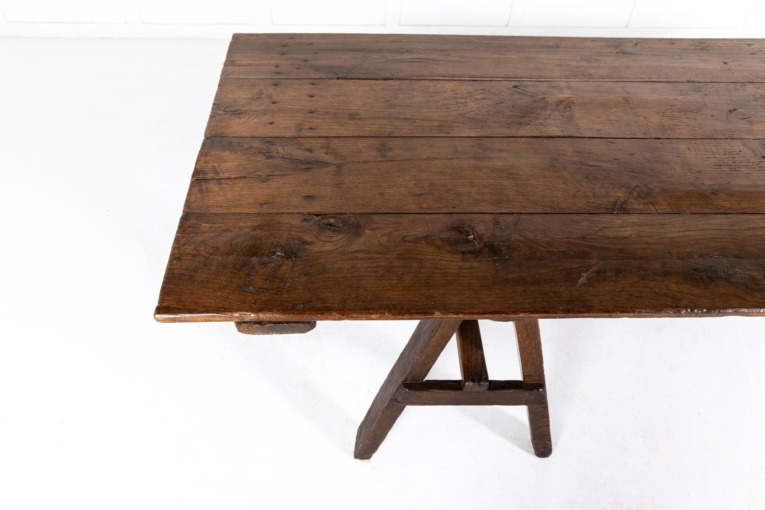 Large Oak Trestle Table Circa 1900 For Sale 2