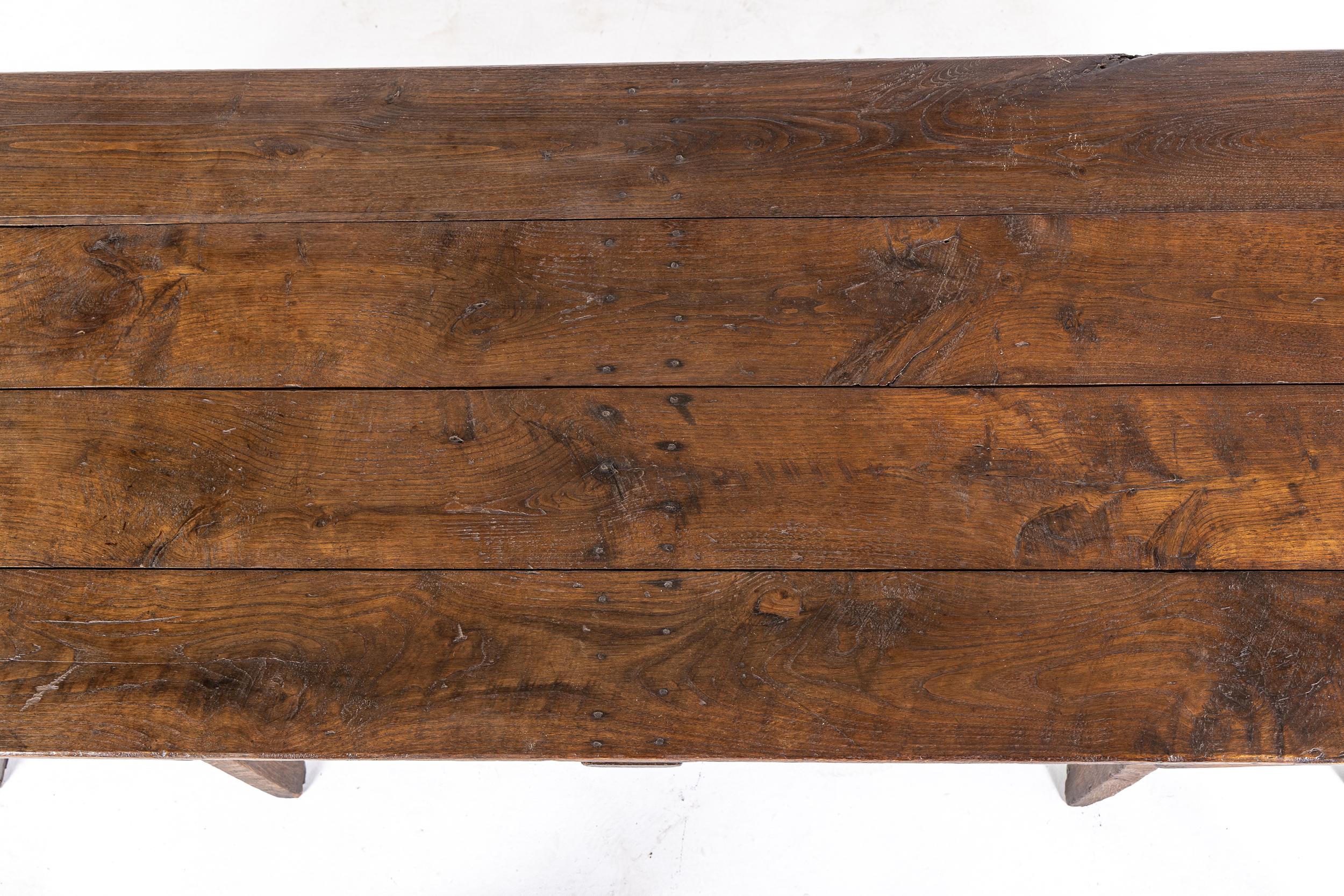 Großer Trestle-Tisch aus Eiche, um 1900 im Angebot 3