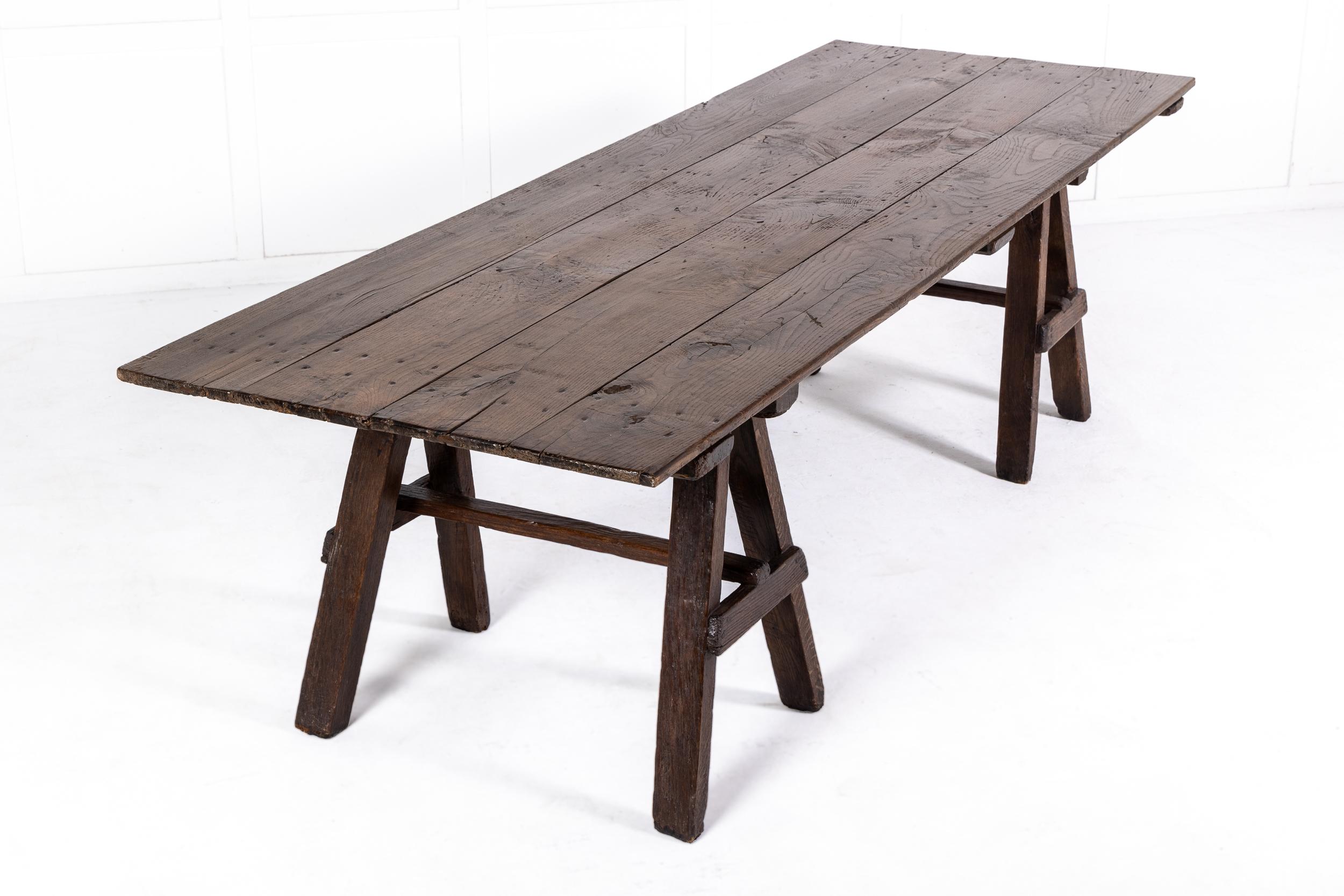 Large Oak Trestle Table Circa 1900 For Sale 5