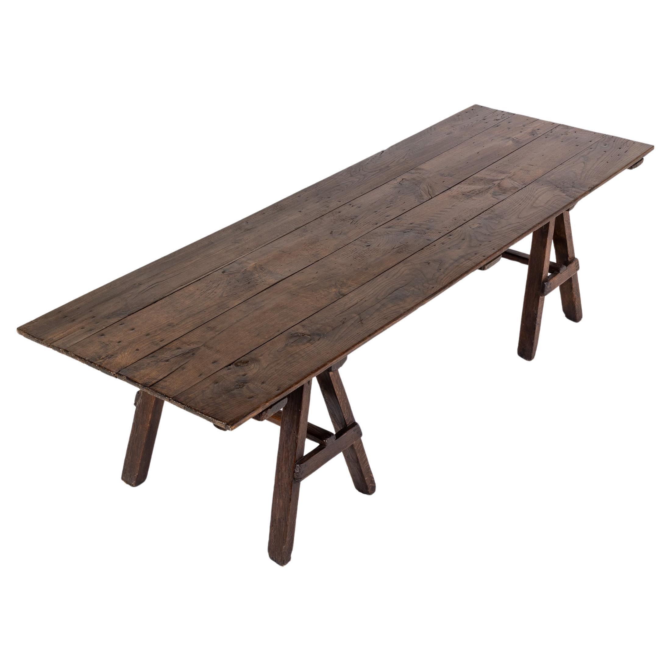 Large Oak Trestle Table Circa 1900 For Sale