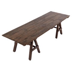 Used Large Oak Trestle Table Circa 1900