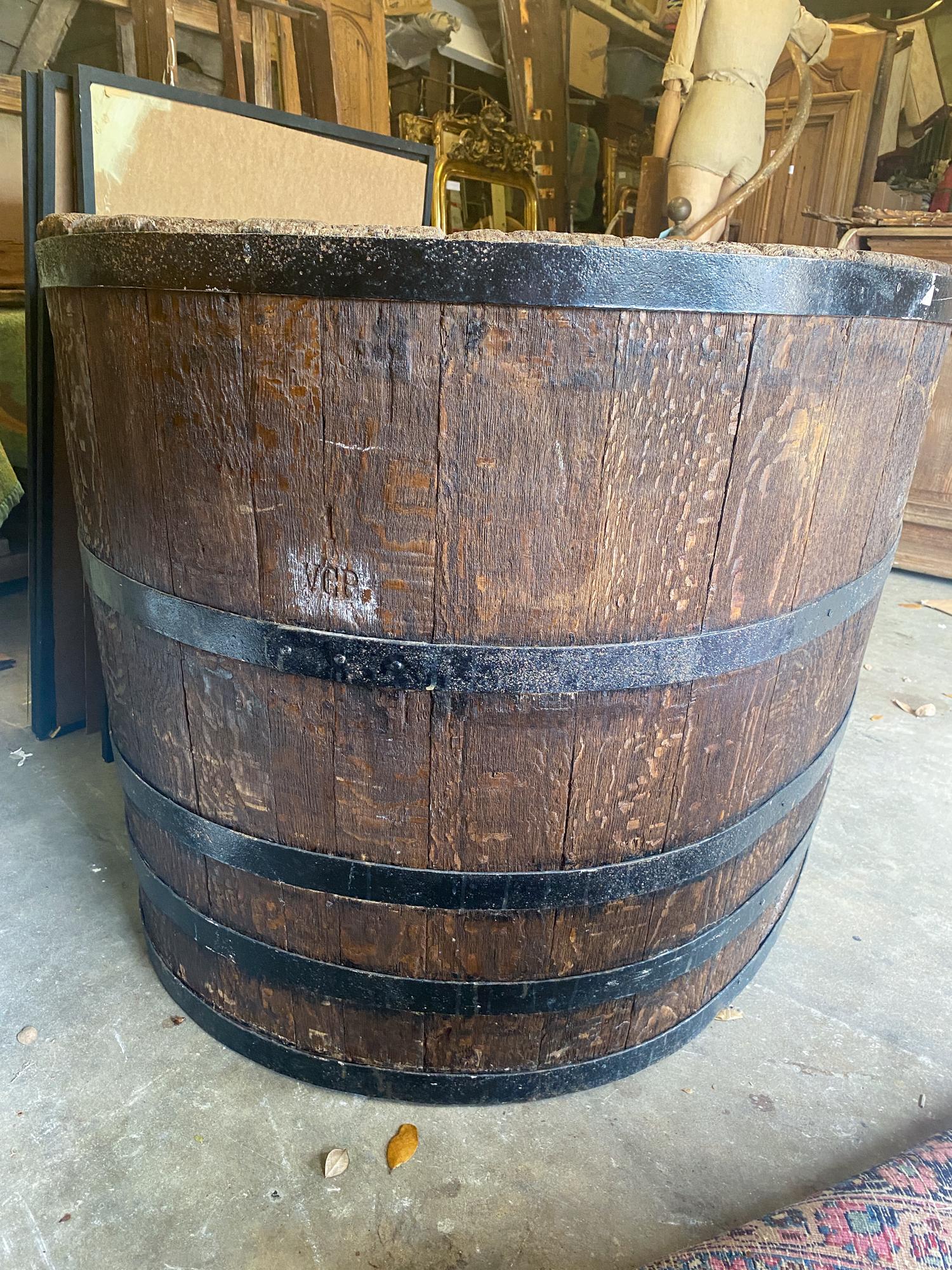 Sourced in the heart of the Champagne region of France near Reims, this enormous oak barrel originated from the famous house of Veuve Clicquot Ponsardin, and is stamped 