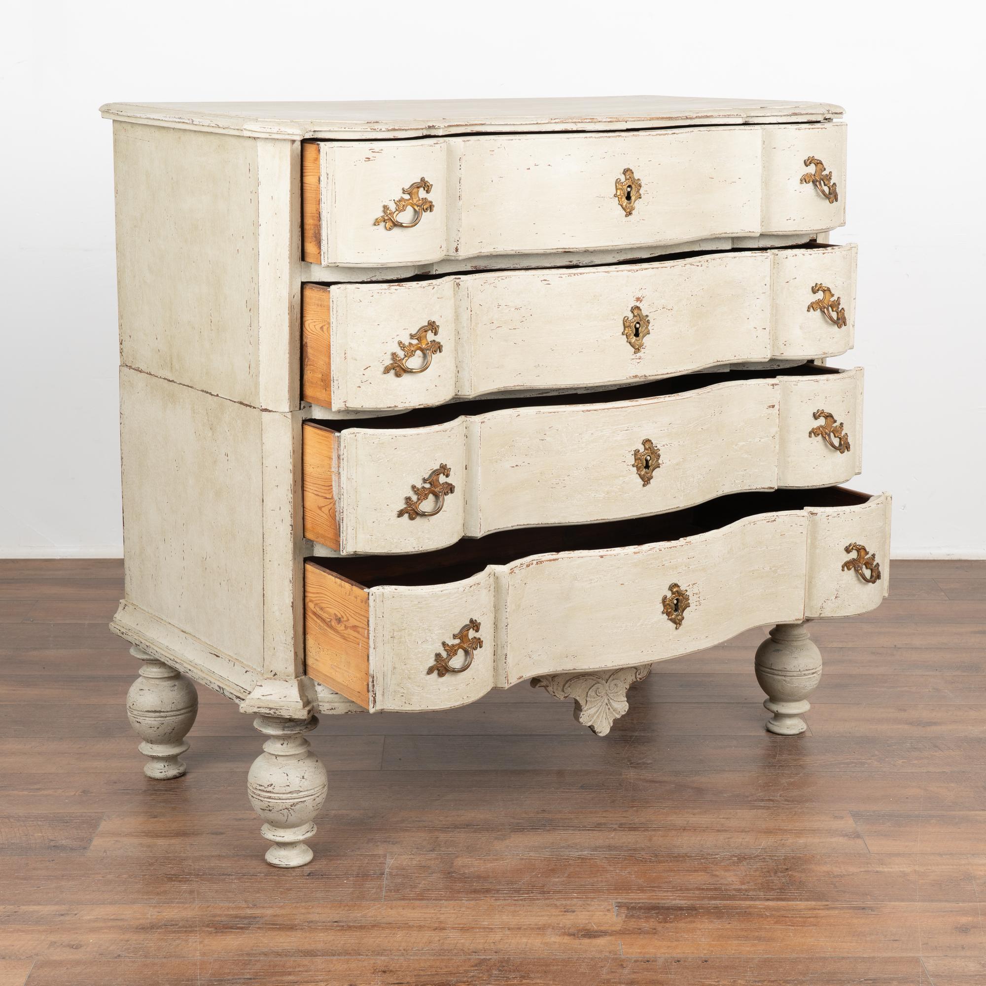 Rococo Large Oak White Painted Chest of Drawers, Denmark circa 1770 For Sale