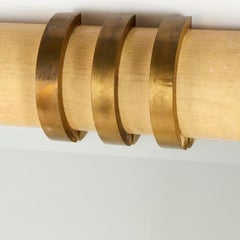 Large Oak Wood and Brass Mounted Beveled Mirror in the Style of Karl Springer