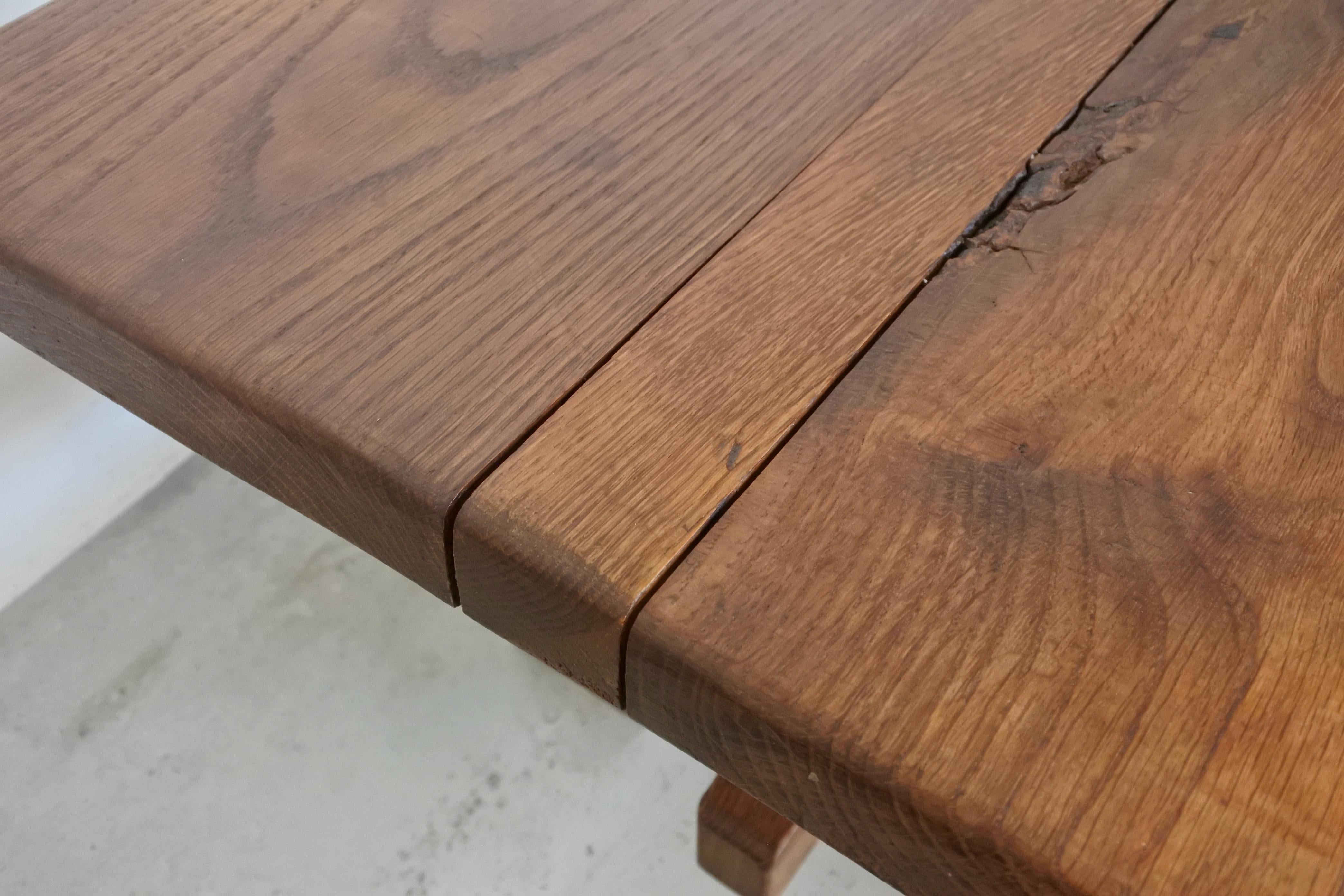 Large Oak Wood Coffee Table, France, 1940s 7