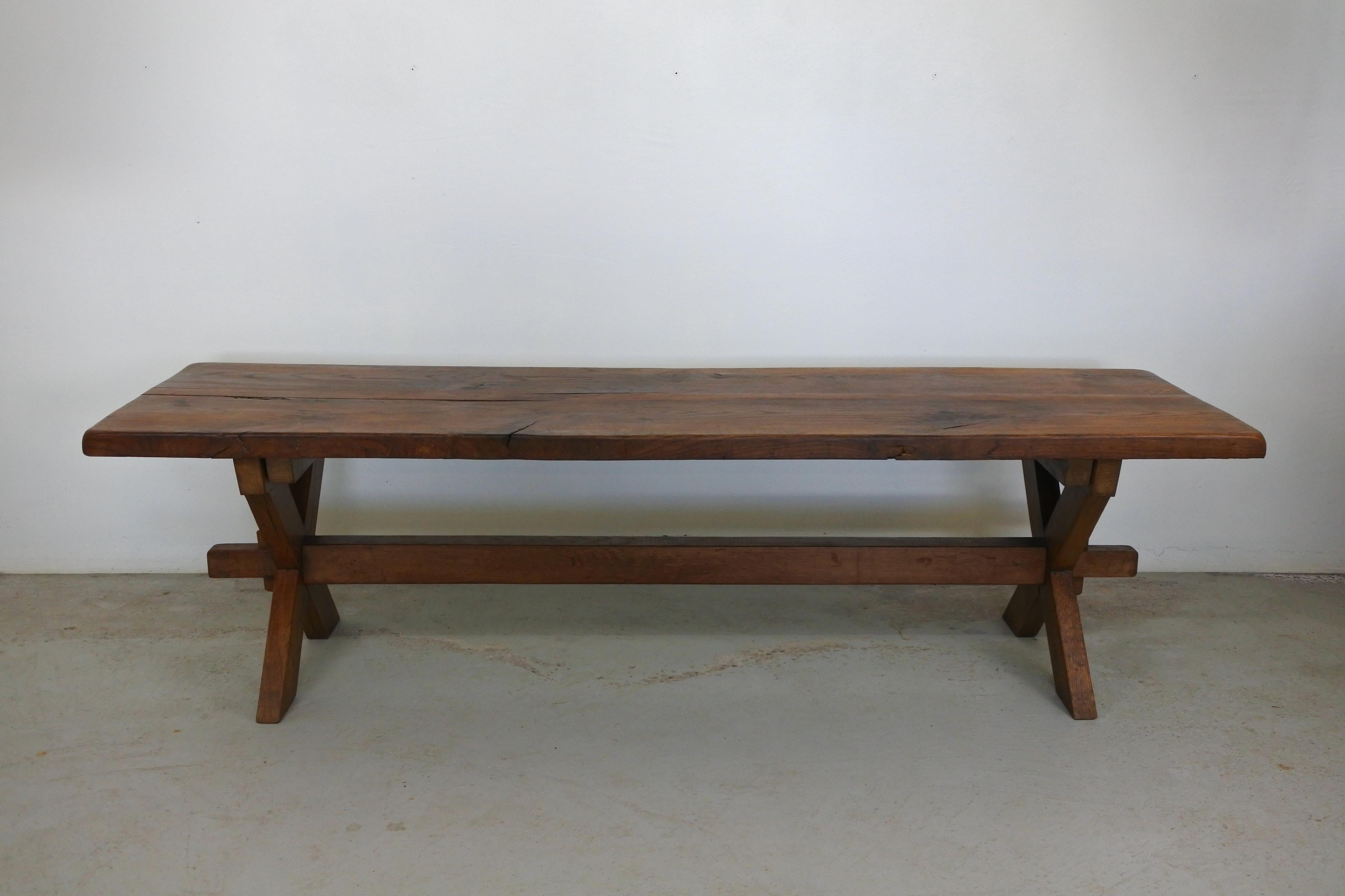 French Large Oak Wood Coffee Table, France, 1940s