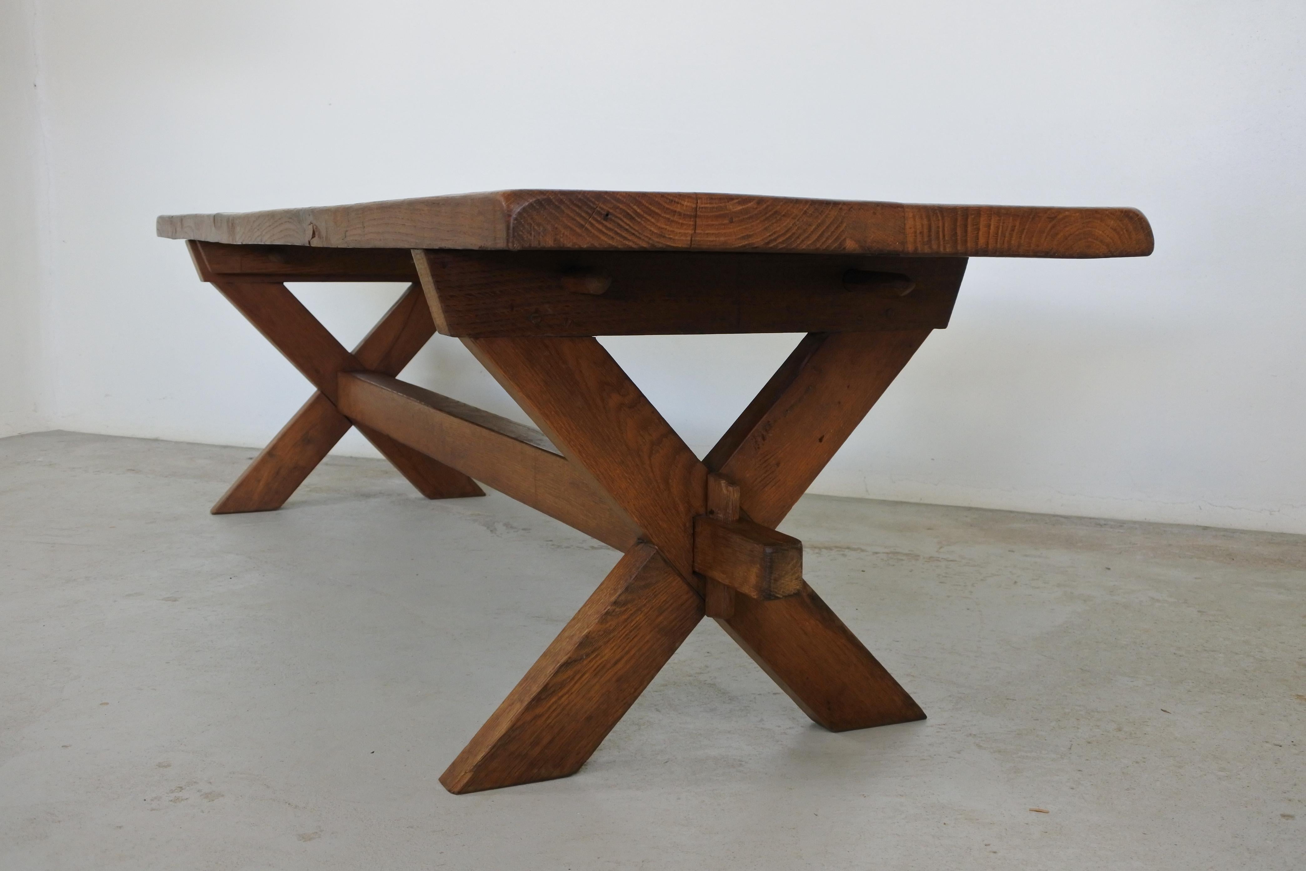 Mid-20th Century Large Oak Wood Coffee Table, France, 1940s