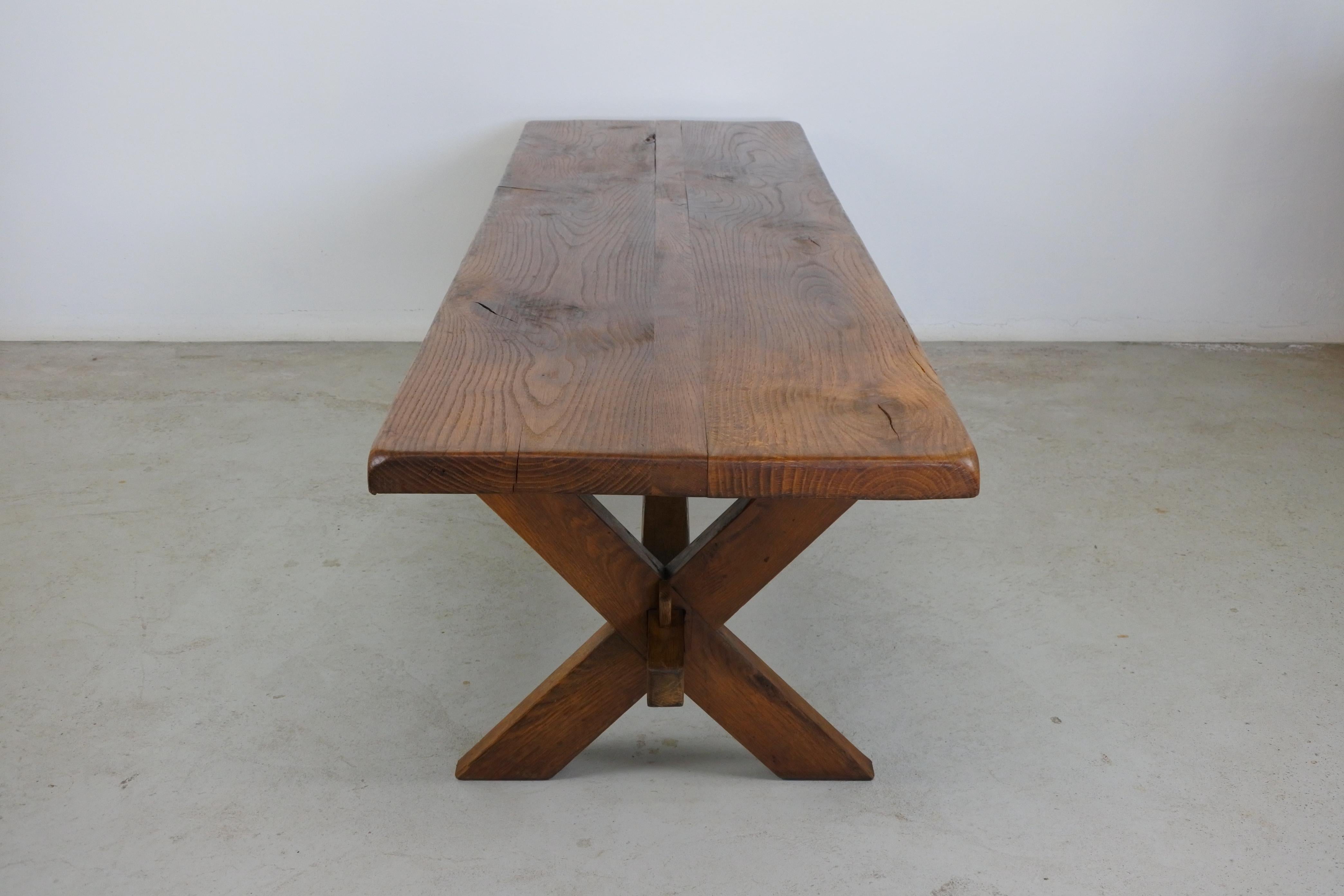 Large Oak Wood Coffee Table, France, 1940s 3