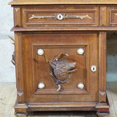 Grande scrivania in Wood Oak con decorazioni in corniolo di Rudolf Brix 1900