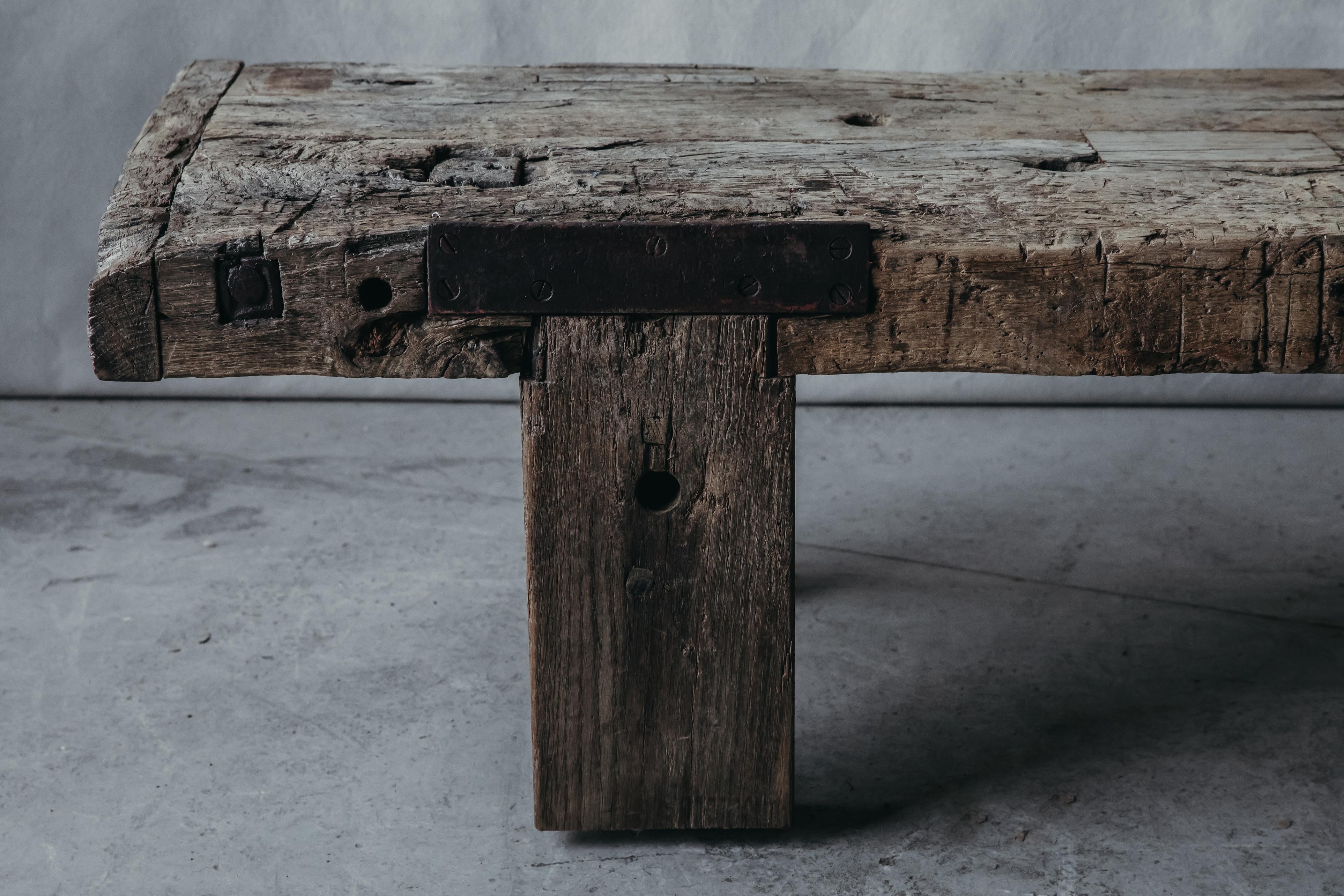 European Large Oak Workbench Coffee Table from France, circa 1950