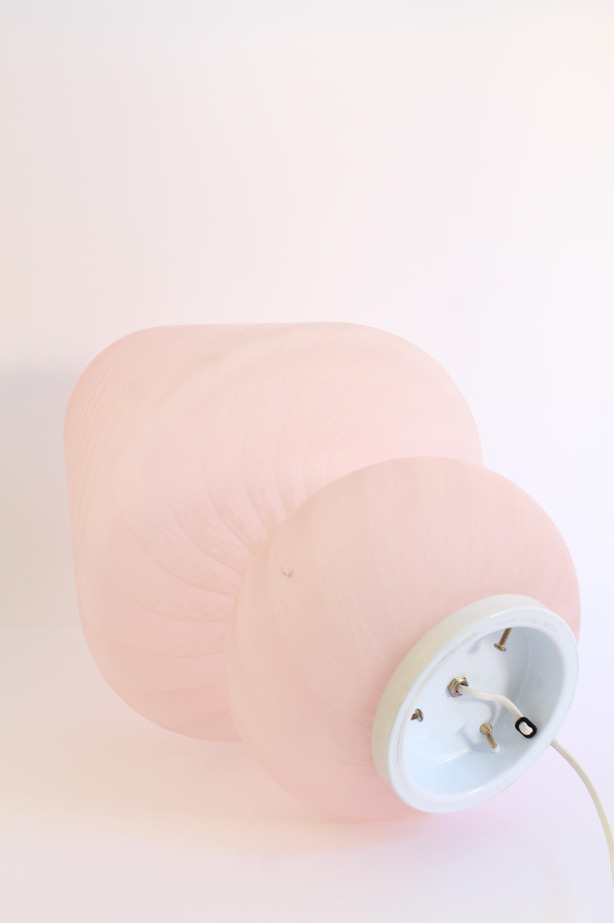 Large Oball Murano Pink Swirl Vintage Glass Table Lamp 1970s, Mint For Sale 4