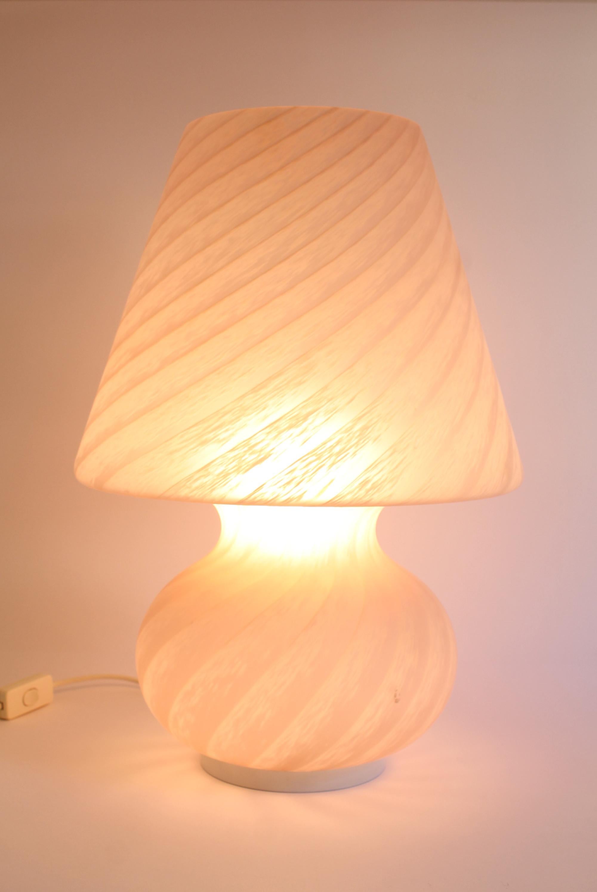 Hand-Crafted Large Oball Murano Pink Swirl Vintage Glass Table Lamp 1970s, Mint For Sale