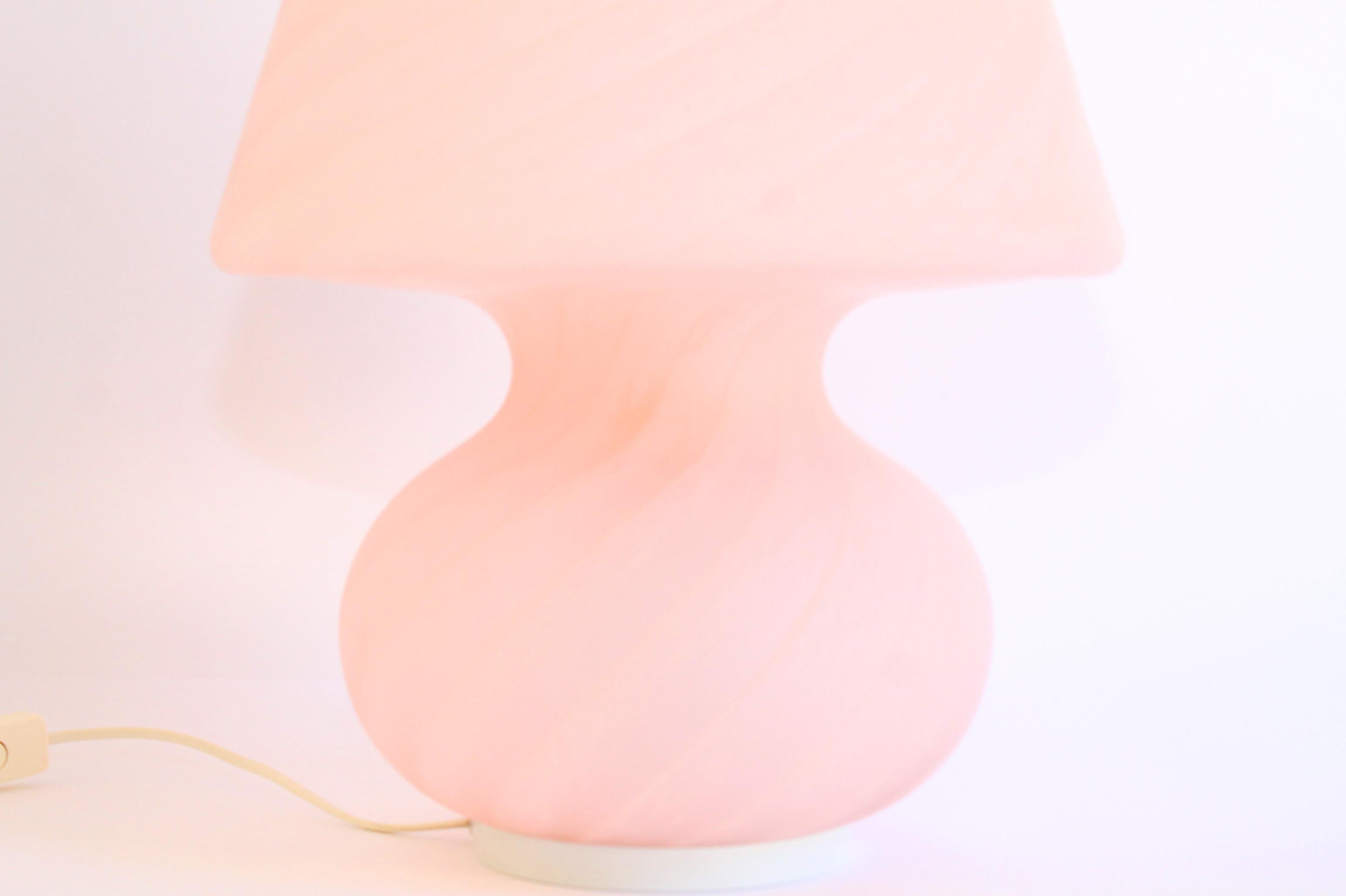 Late 20th Century Large Oball Murano Pink Swirl Vintage Glass Table Lamp 1970s, Mint For Sale