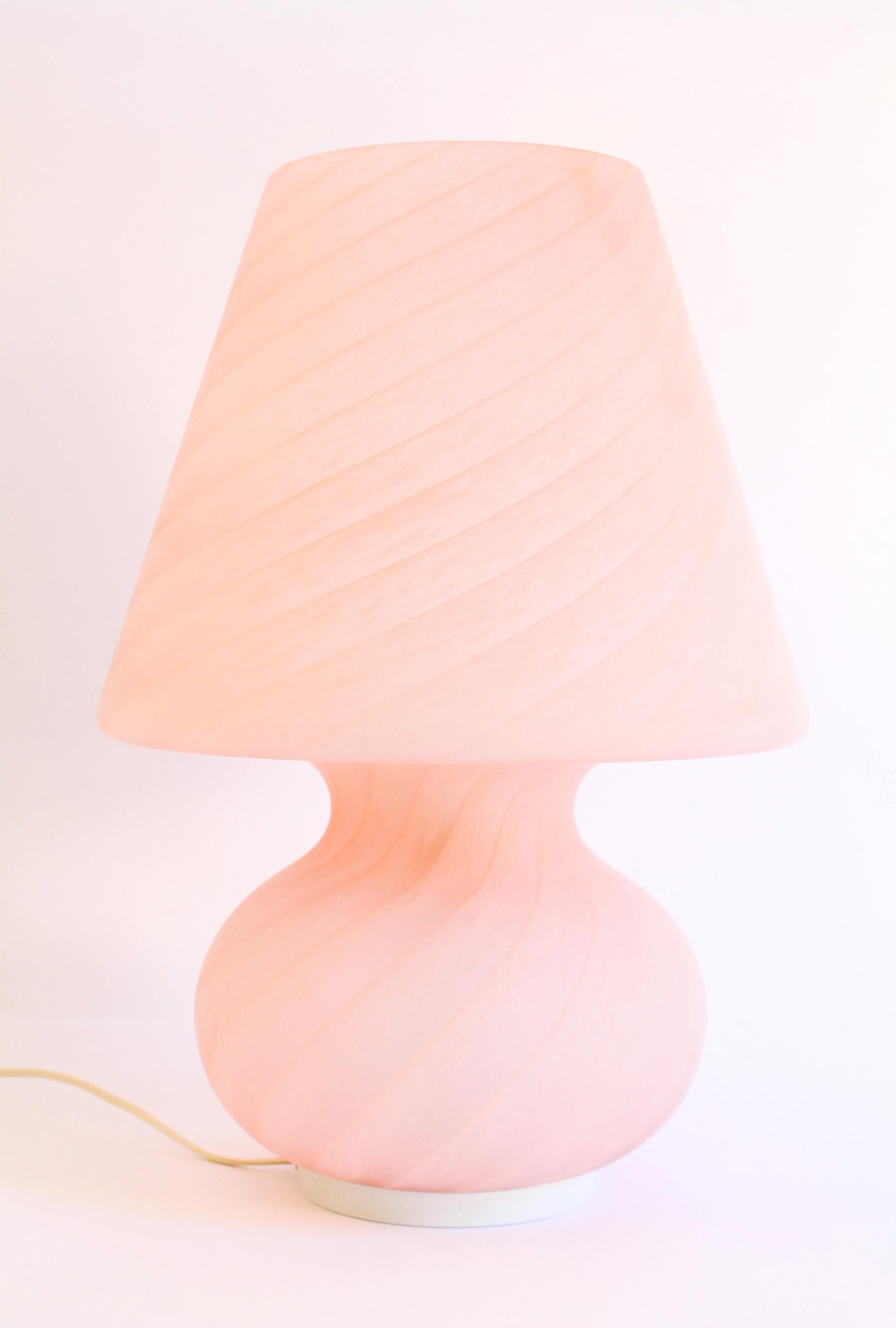 Murano Glass Large Oball Murano Pink Swirl Vintage Glass Table Lamp 1970s, Mint For Sale