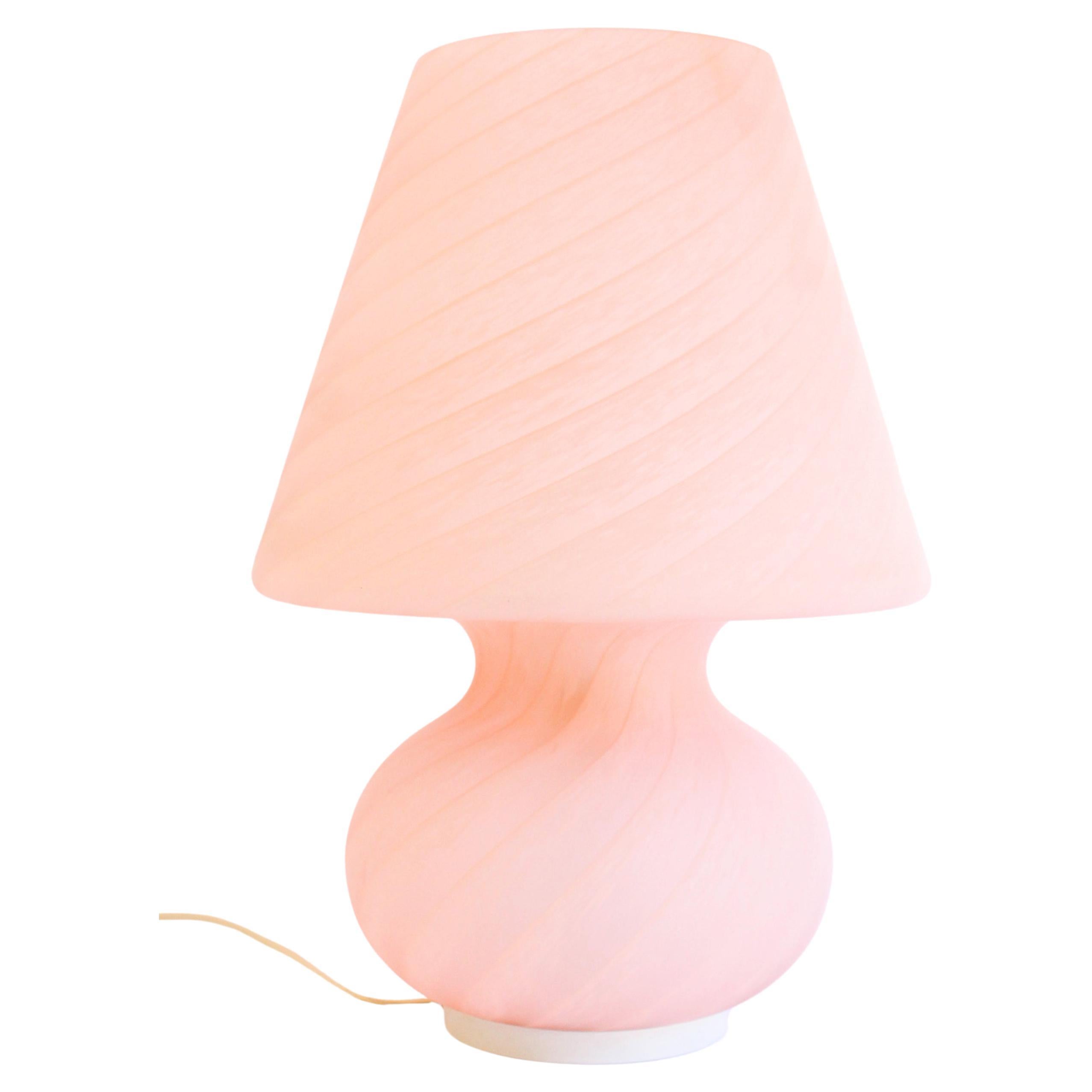 Large Oball Murano Pink Swirl Vintage Glass Table Lamp 1970s, Mint
