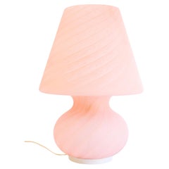 Large OBALL Murano (50hx34x25cm) Pink swirl vintage glass table lamp 1970s. MINT