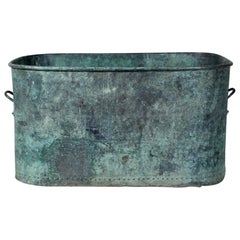 Large Oblong 19th Century Naturally Verdigris Copper Planter / Log Bin