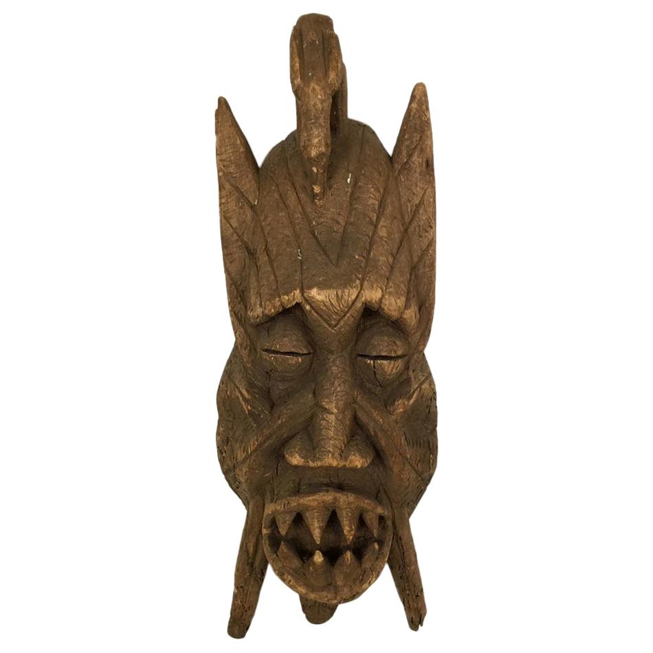 prajna Devil Mask QH001-7.8*5.2*3 CM Hand Carved Boxwood carving Netsuke 