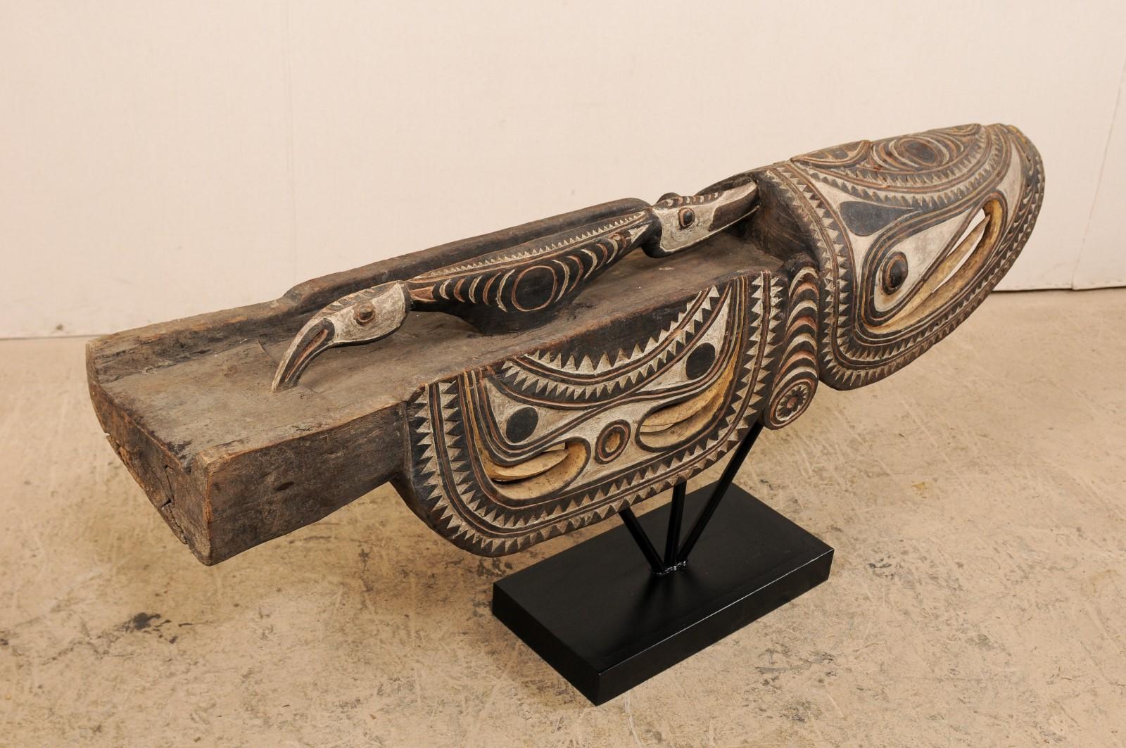 Hand-Carved Large Oceanic Papua New Guinea Tribal Prow on Stand