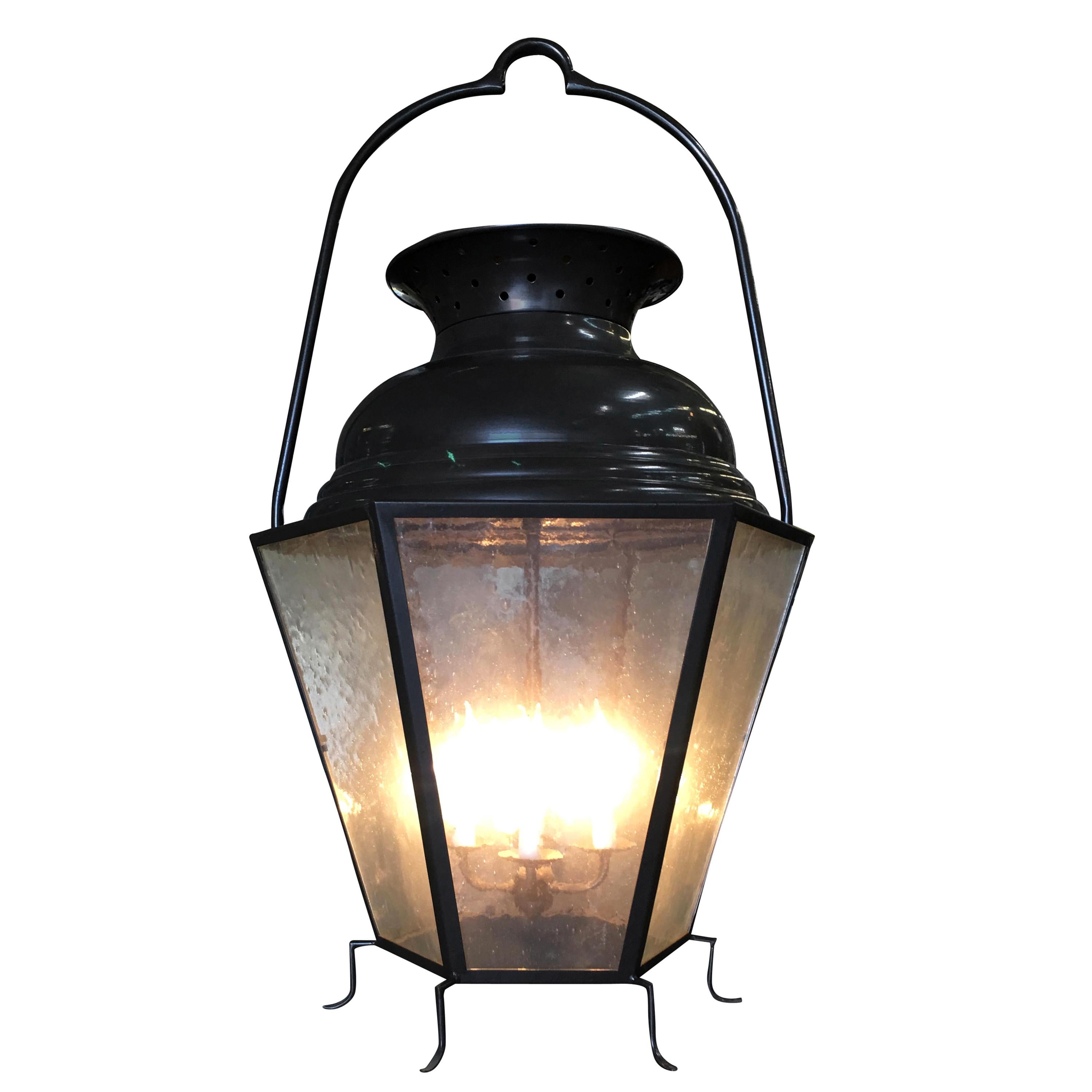 Large Octagon Bronze 4-Light Lantern Chandelier with Handle For Sale