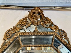 Large Octagonal 19th Century French Brass Repousse Mirror