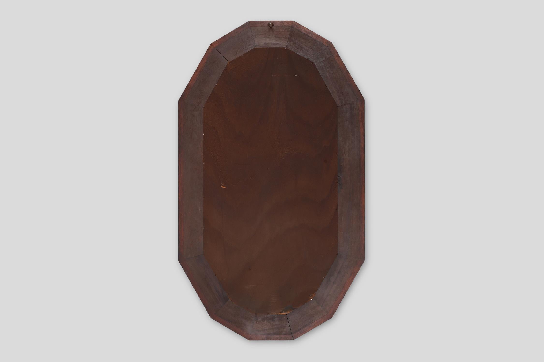Grand miroir mural octogonal Art Deco en bois massif, Belgique vers 1925 en vente 3