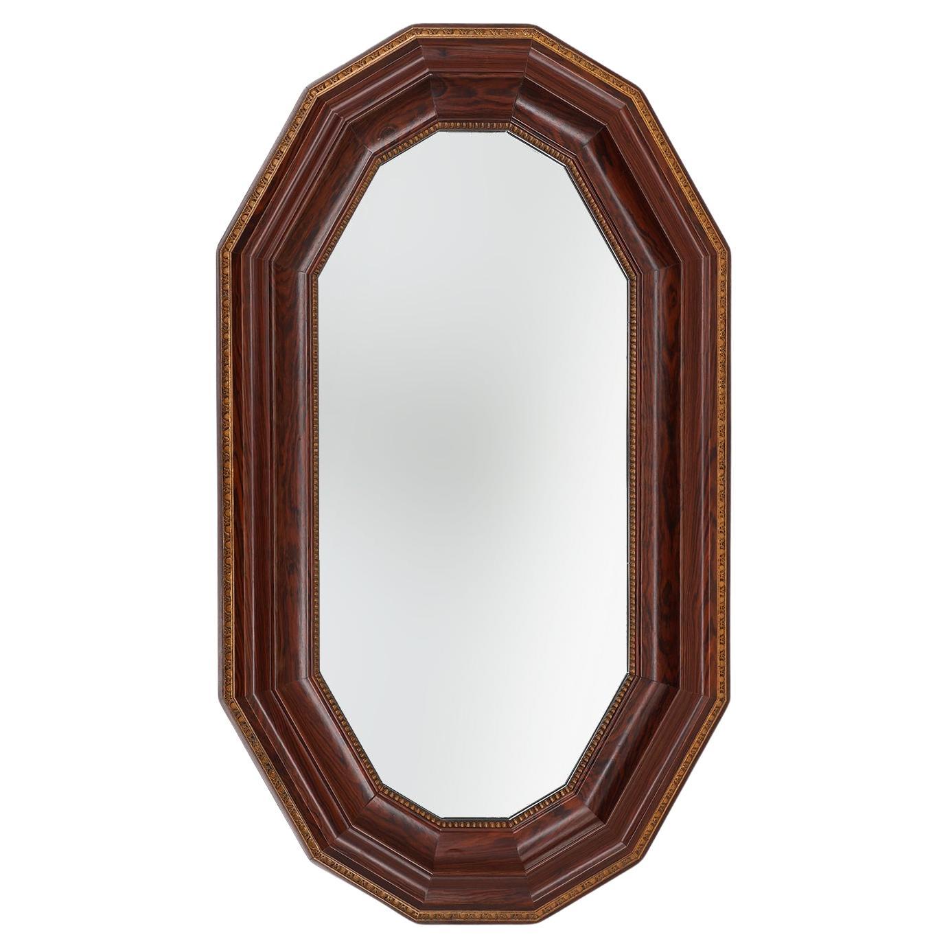 Grand miroir mural octogonal Art Deco en bois massif, Belgique vers 1925 en vente