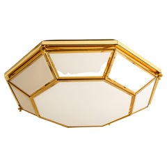 Vintage Large Octagonal Brass and White Glass Lights, Germany, 1970s