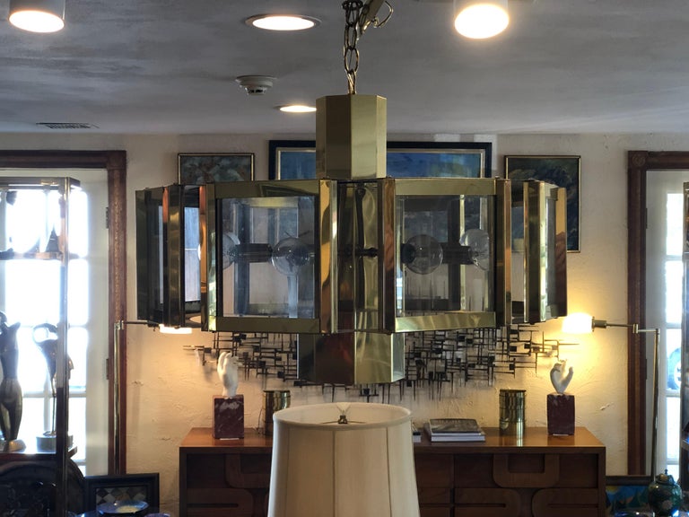 Large Octagonal Brass Chandelier by Fredrick Ramond at 1stDibs