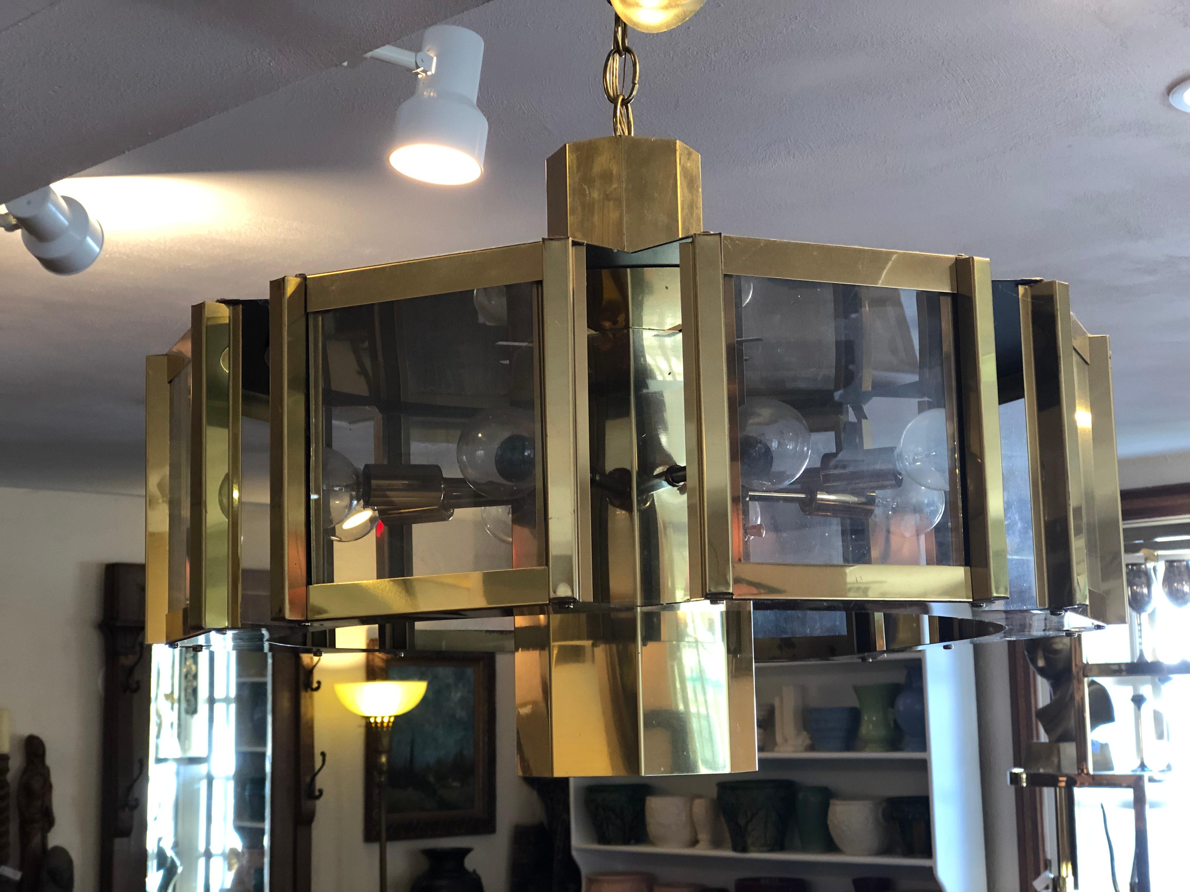 Large Octagonal Brass Chandelier by Fredrick Ramond In Good Condition In Redding, CT