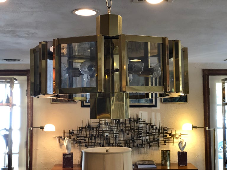 Large Octagonal Brass Chandelier by Fredrick Ramond at 1stDibs