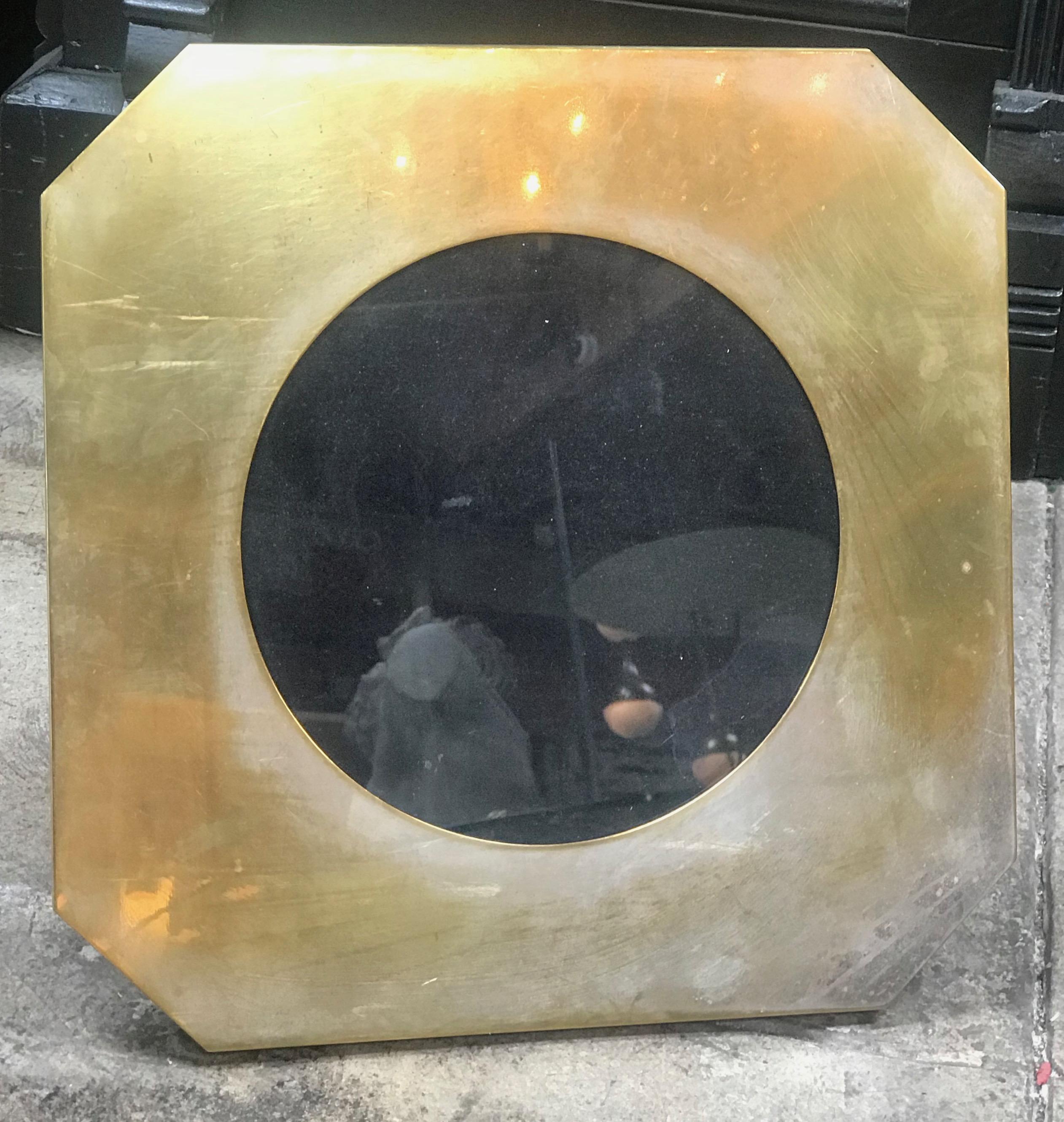 Large vintage octagonal Italian 1960s brass picture frame. Minor scuffs to chrome and patina to brass. Back in velvet.
