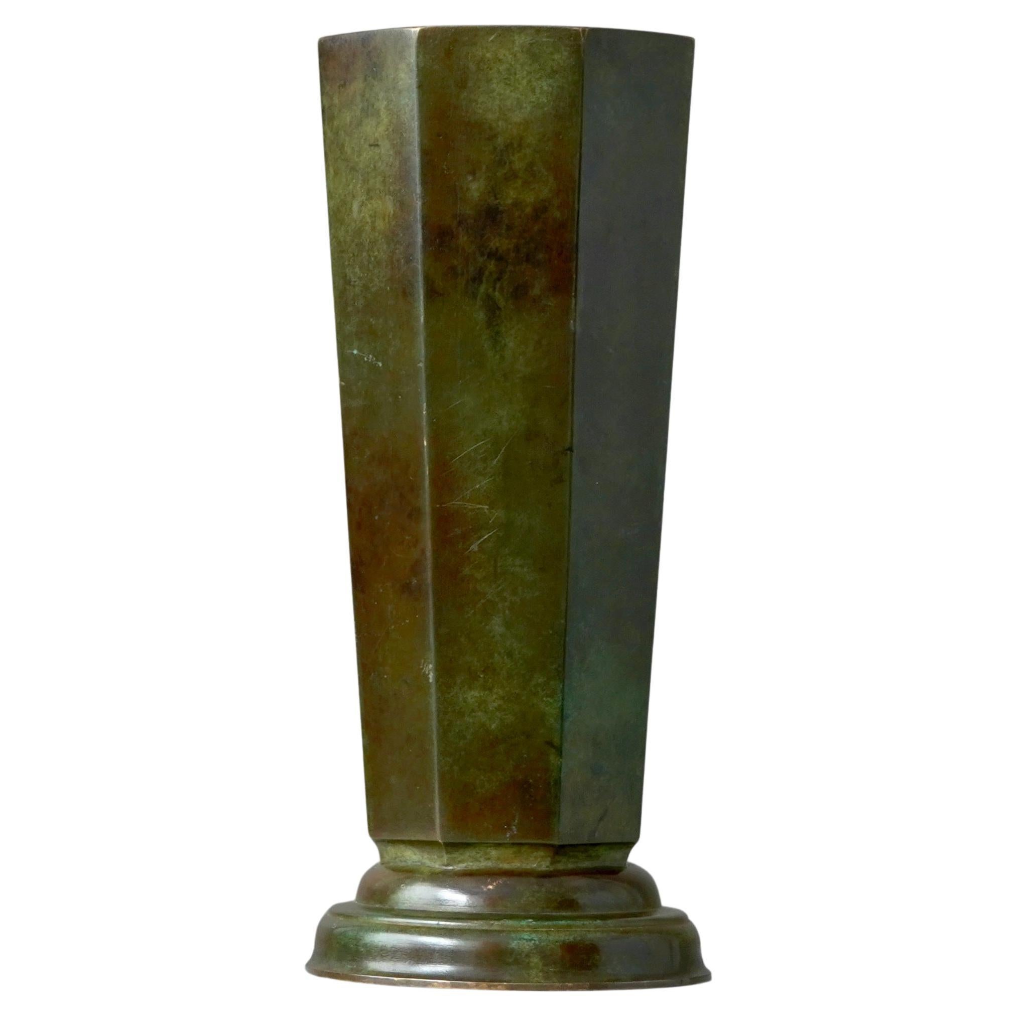 Large Octagonal Bronze Art Deco Vase by GAB Guldsmedsaktiebolaget, Sweden, 1930s For Sale