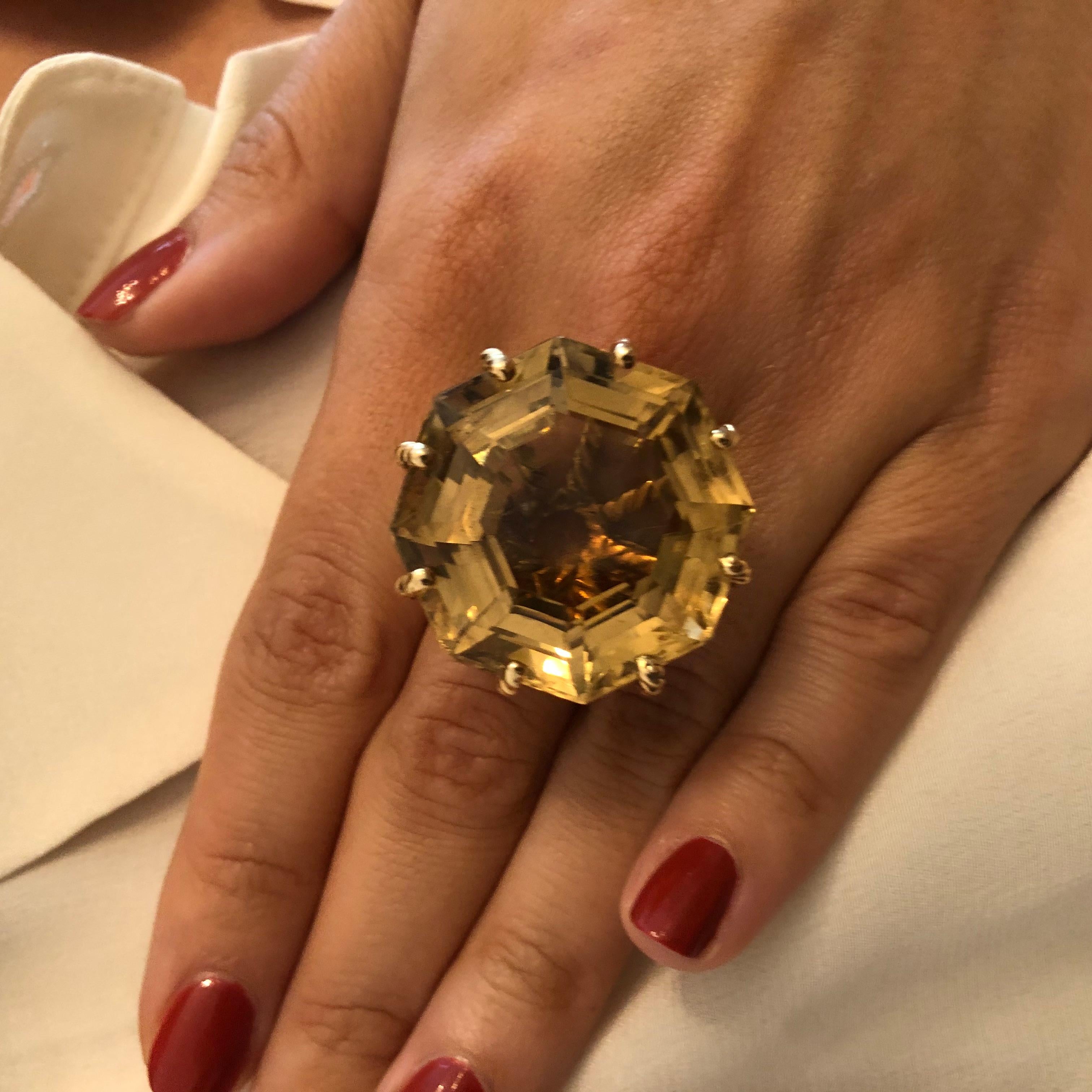 Large Octagonal Cut Citrine Cocktail Ring, circa 1965 In Fair Condition In London, GB