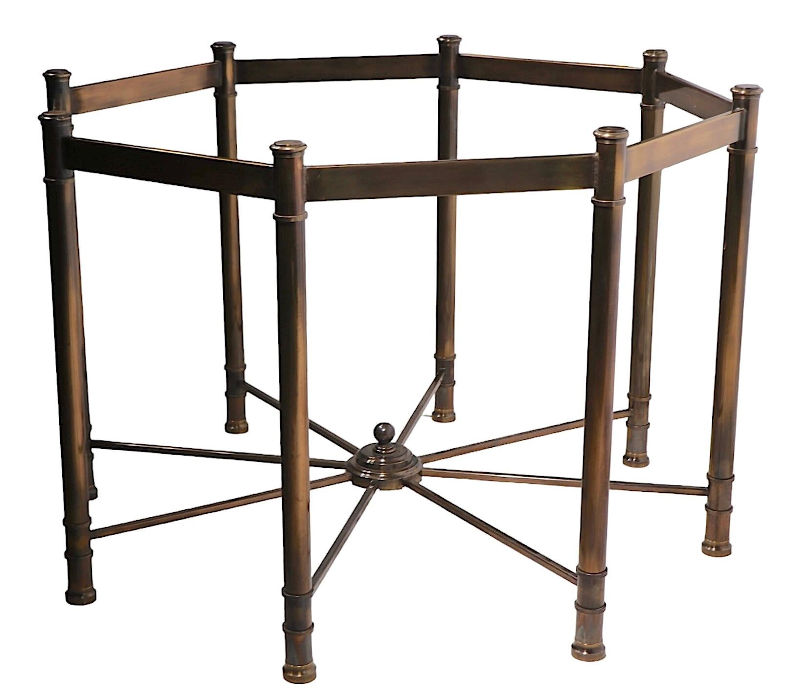 Large Octagonal Glass Top Brass Base Dining Table att. to Mastercrafters c 1970s For Sale 6