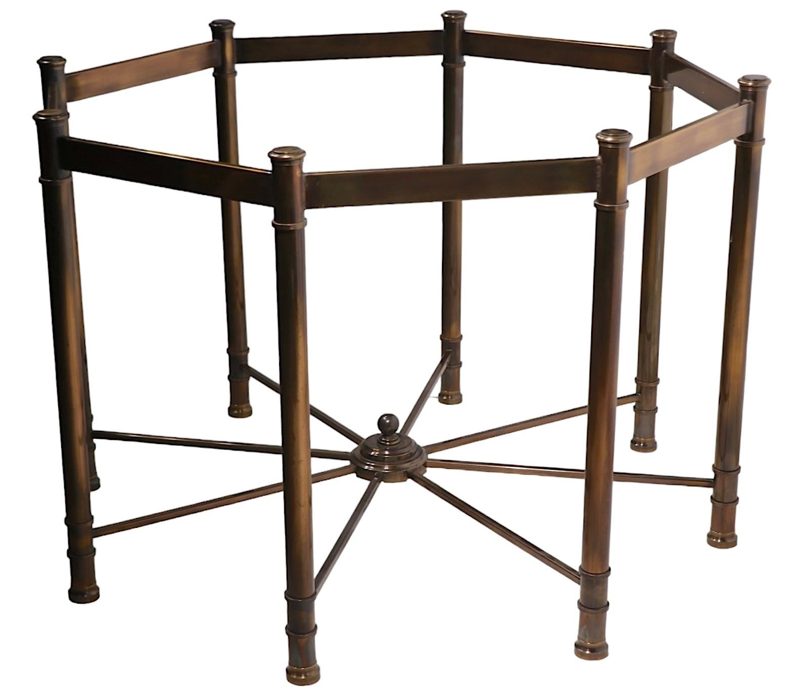 Large Octagonal Glass Top Brass Base Dining Table att. to Mastercrafters c 1970s For Sale 7