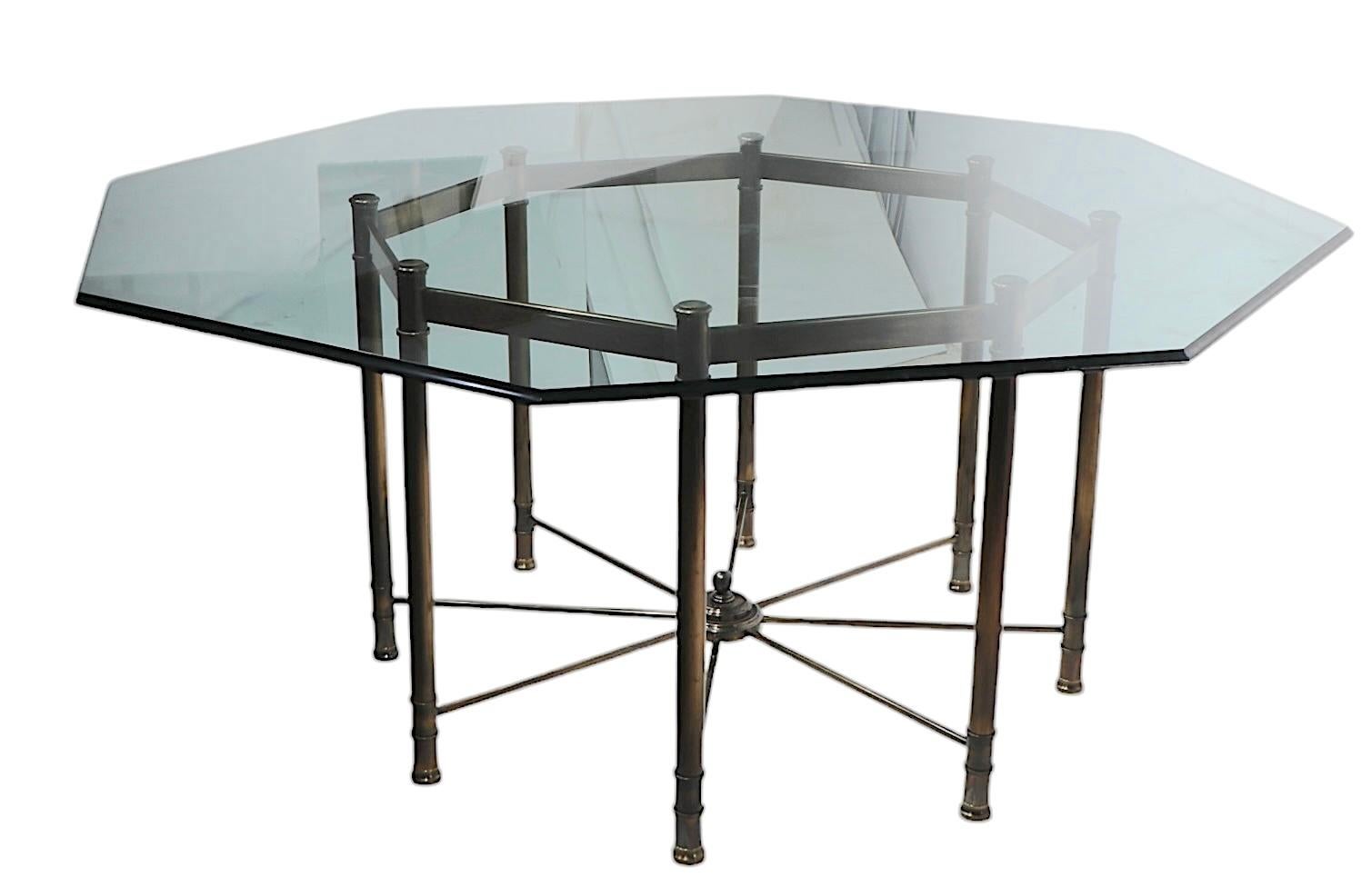 Large Octagonal Glass Top Brass Base Dining Table att. to Mastercrafters c 1970s For Sale 8