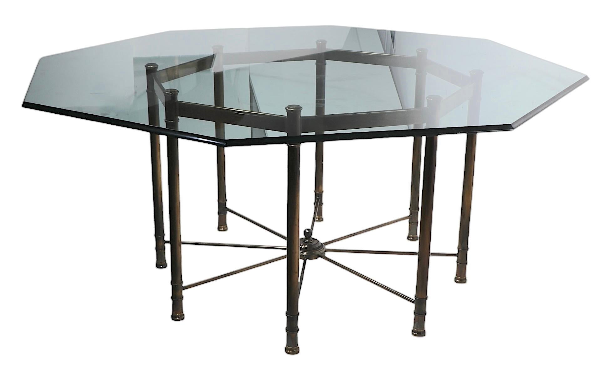 Large Octagonal Glass Top Brass Base Dining Table att. to Mastercrafters c 1970s For Sale 9