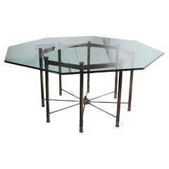Large Octagonal Glass Top Brass Base Dining Table att. to Mastercrafters c 1970s