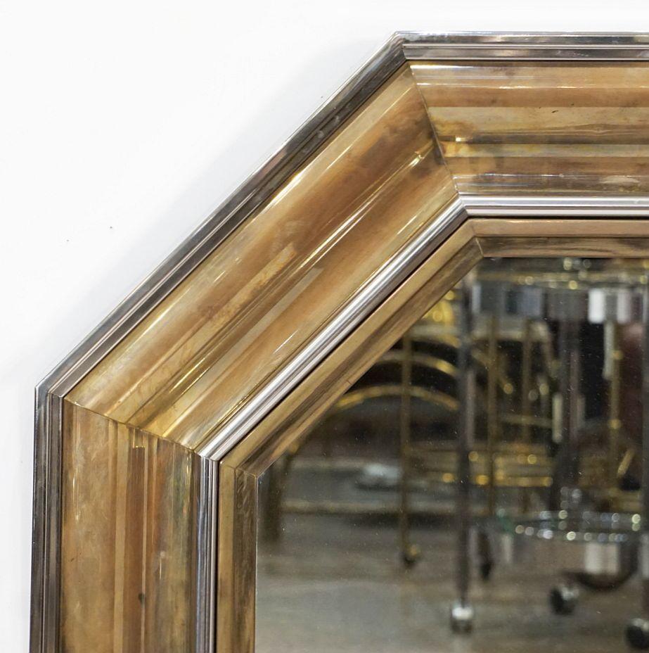 20th Century Large Italian Octagonal Mirror of Brass and Chrome by Sandro Petti (Dia 42 3/4) For Sale