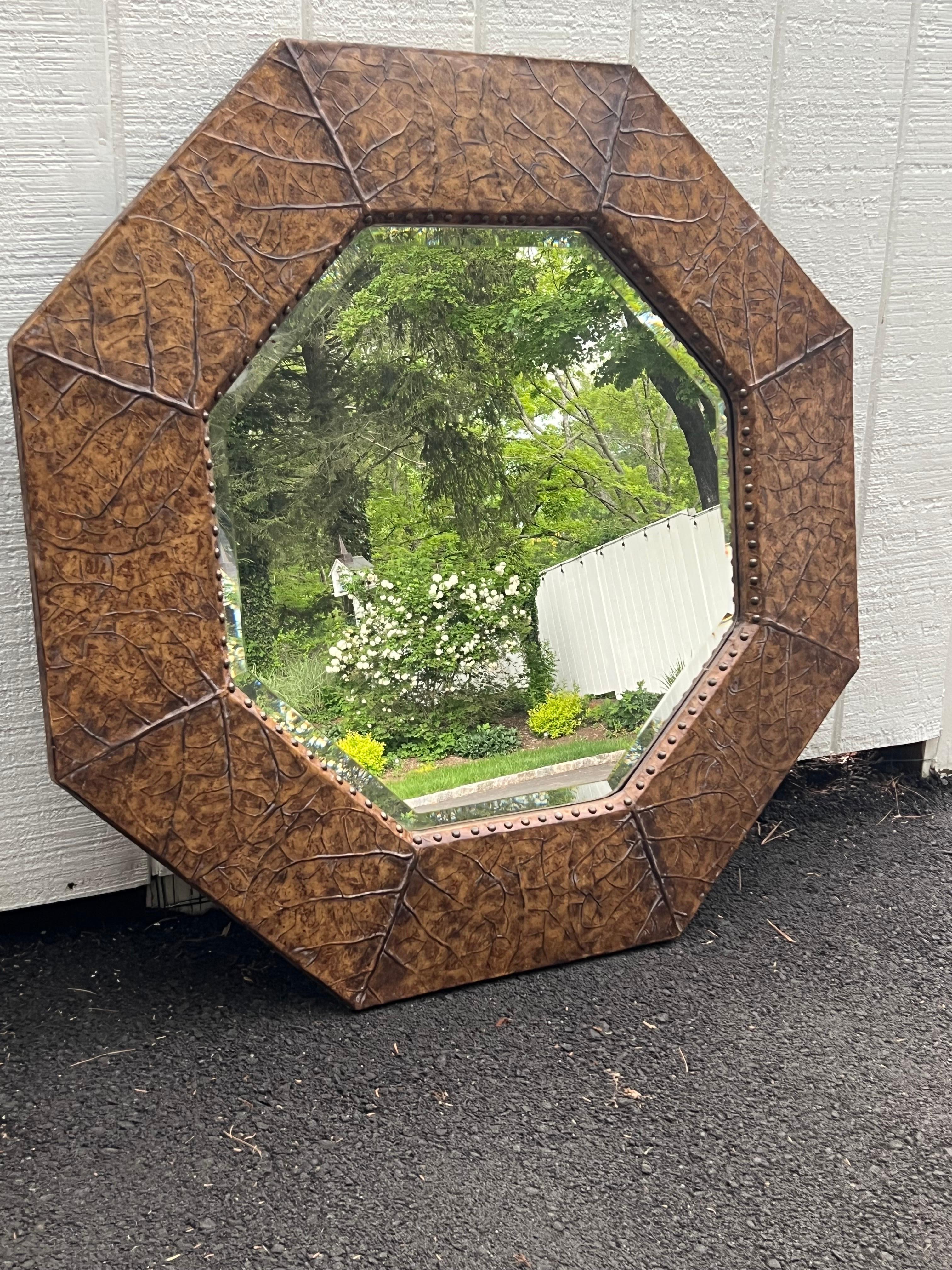 Large Octagonal Leaf Design Mirror In Good Condition For Sale In Redding, CT