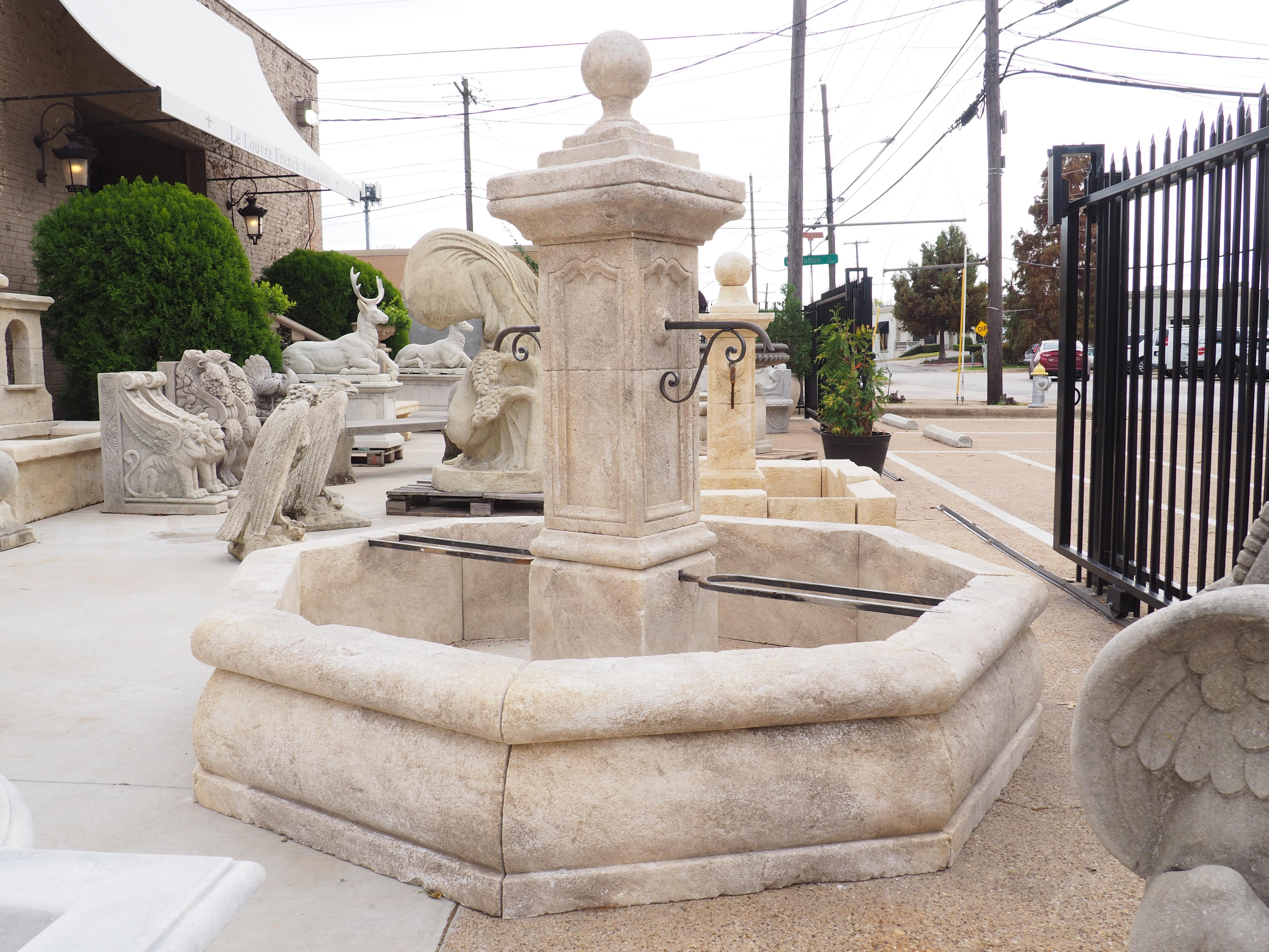 Large Octagonal Limestone Center Fountain from Provence, France 3