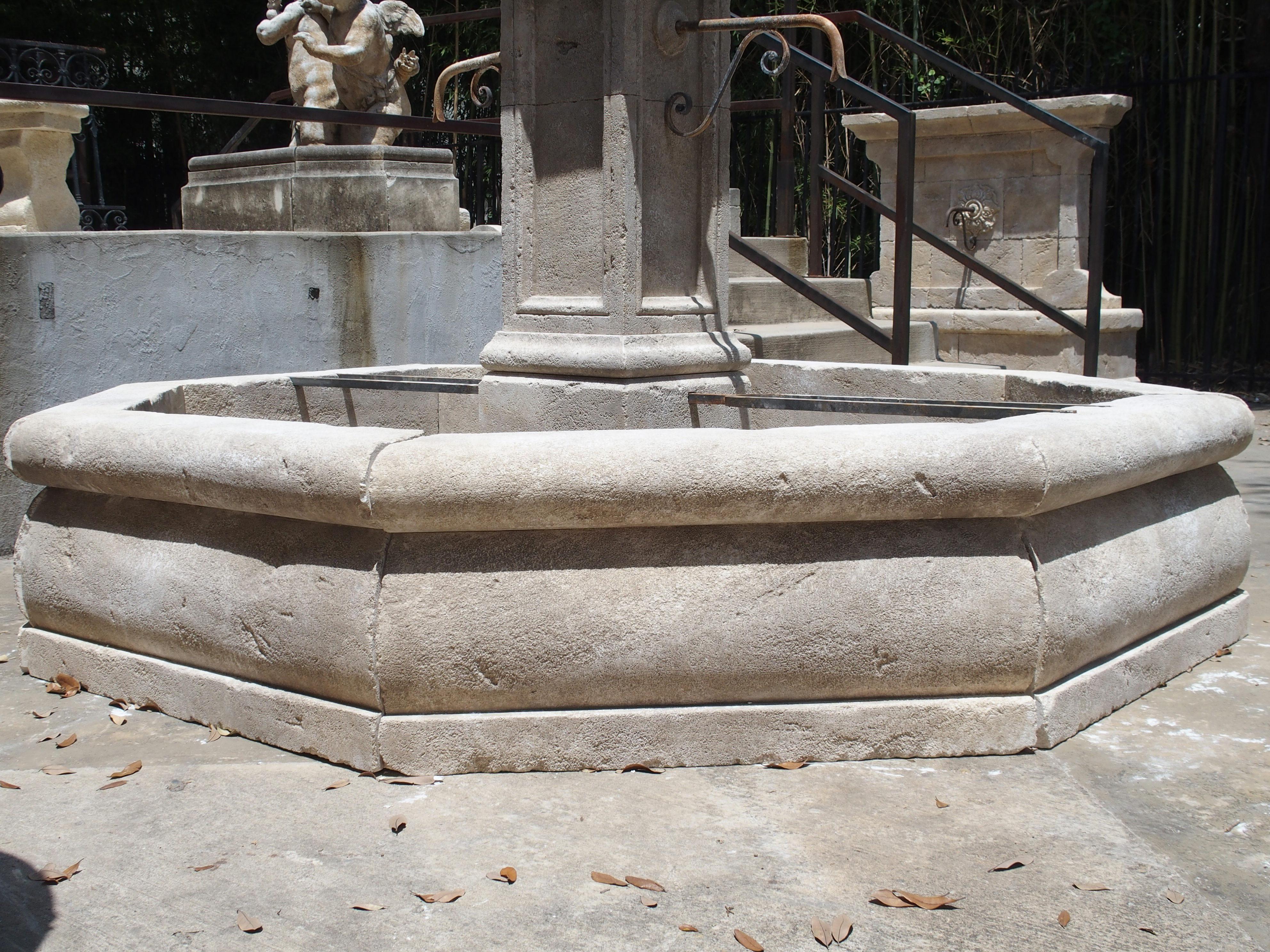Large Octagonal Limestone Center Fountain from Provence, France 5