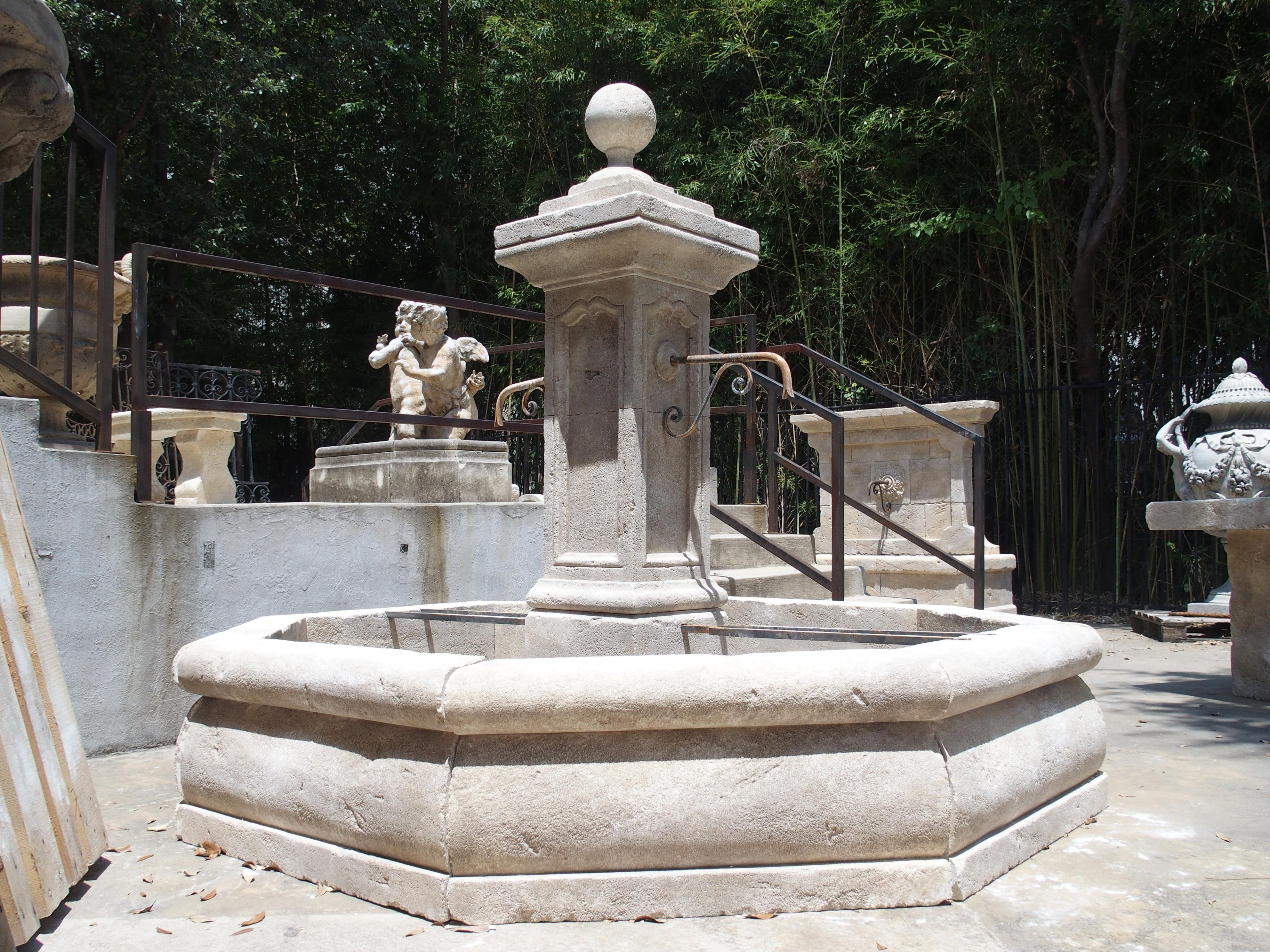 Large Octagonal Limestone Center Fountain from Provence, France 6