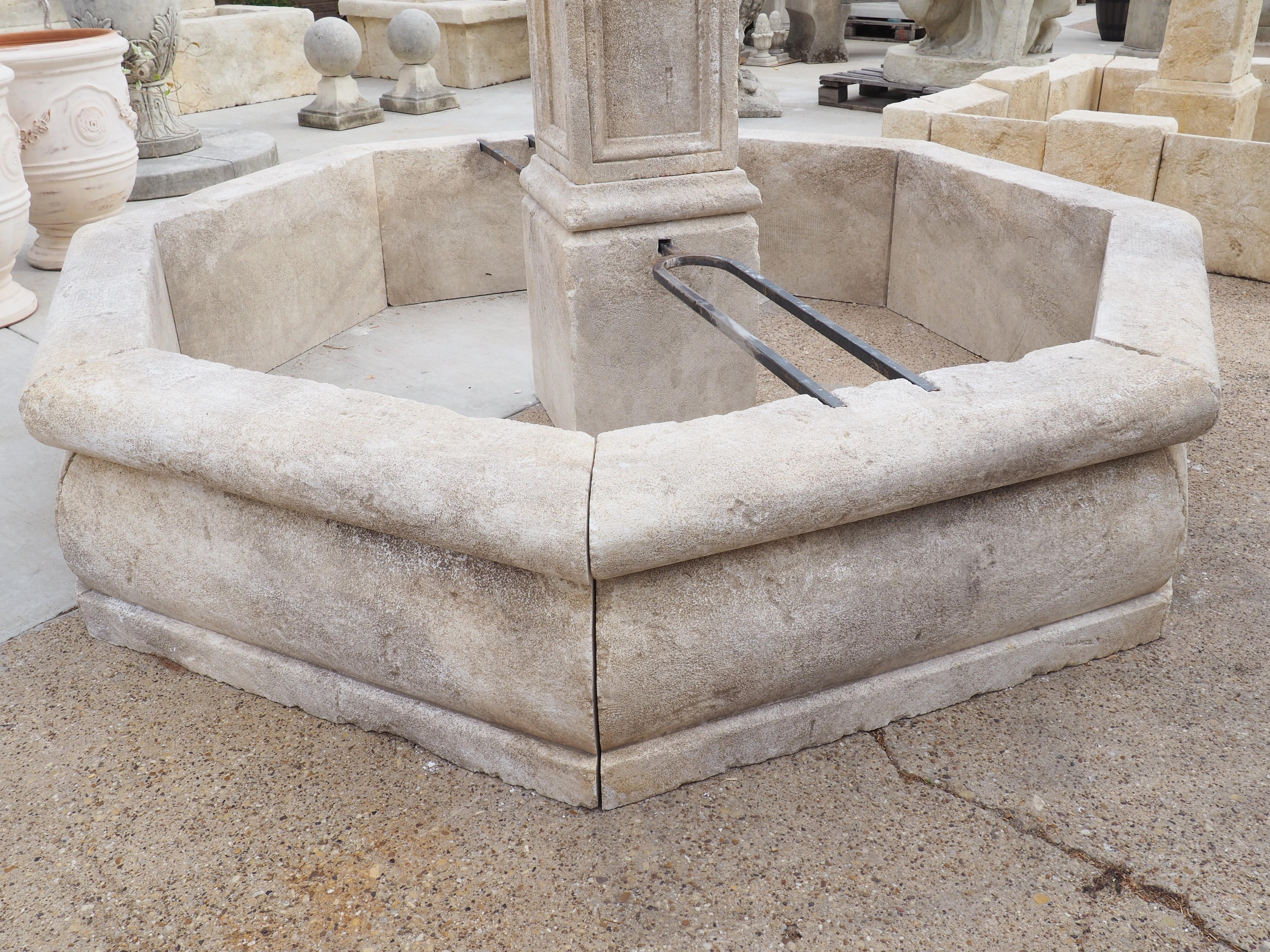Large Octagonal Limestone Center Fountain from Provence, France 5