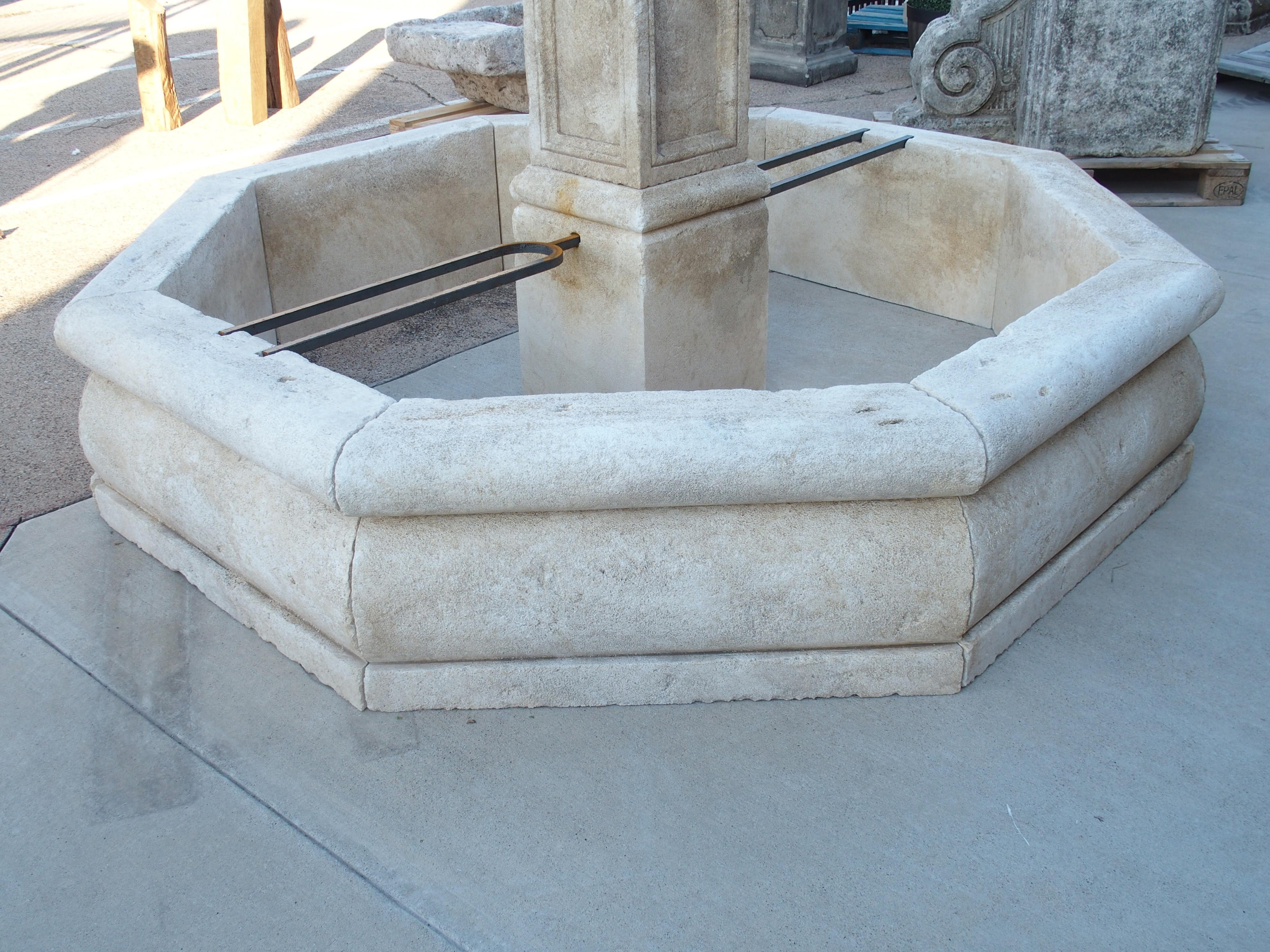 Large Octagonal Limestone Center Fountain from Provence, France 5