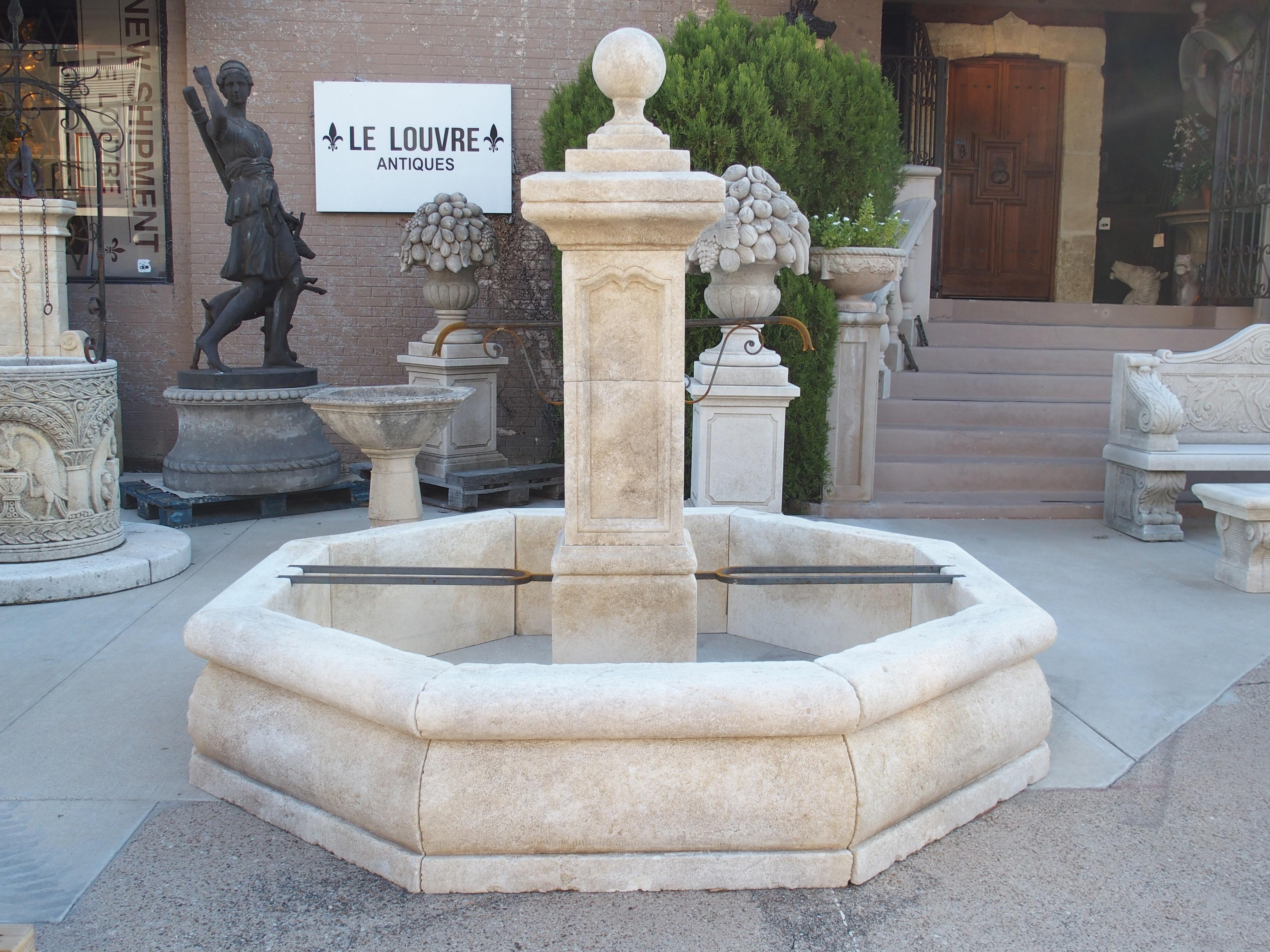 Large Octagonal Limestone Center Fountain from Provence, France 7